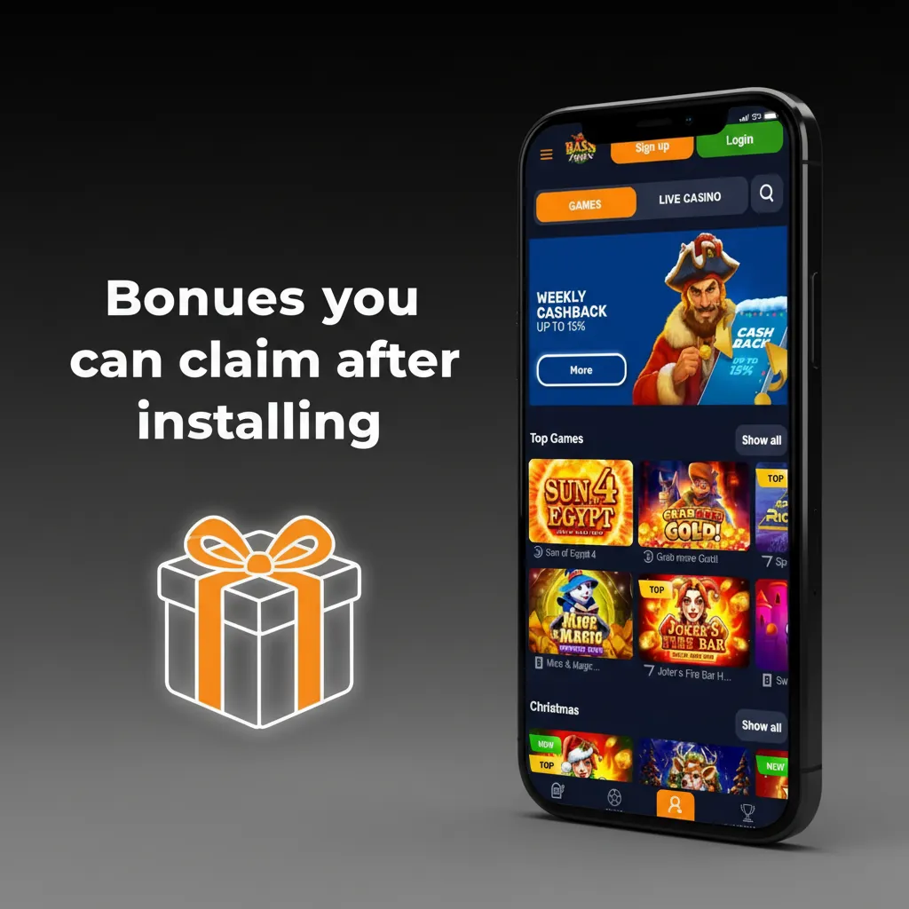 Bonuses after installing: choose welcome package 100%+100 FS, 150%+125 FS, 200%+150 FS; plus reloads, free spins, cashback