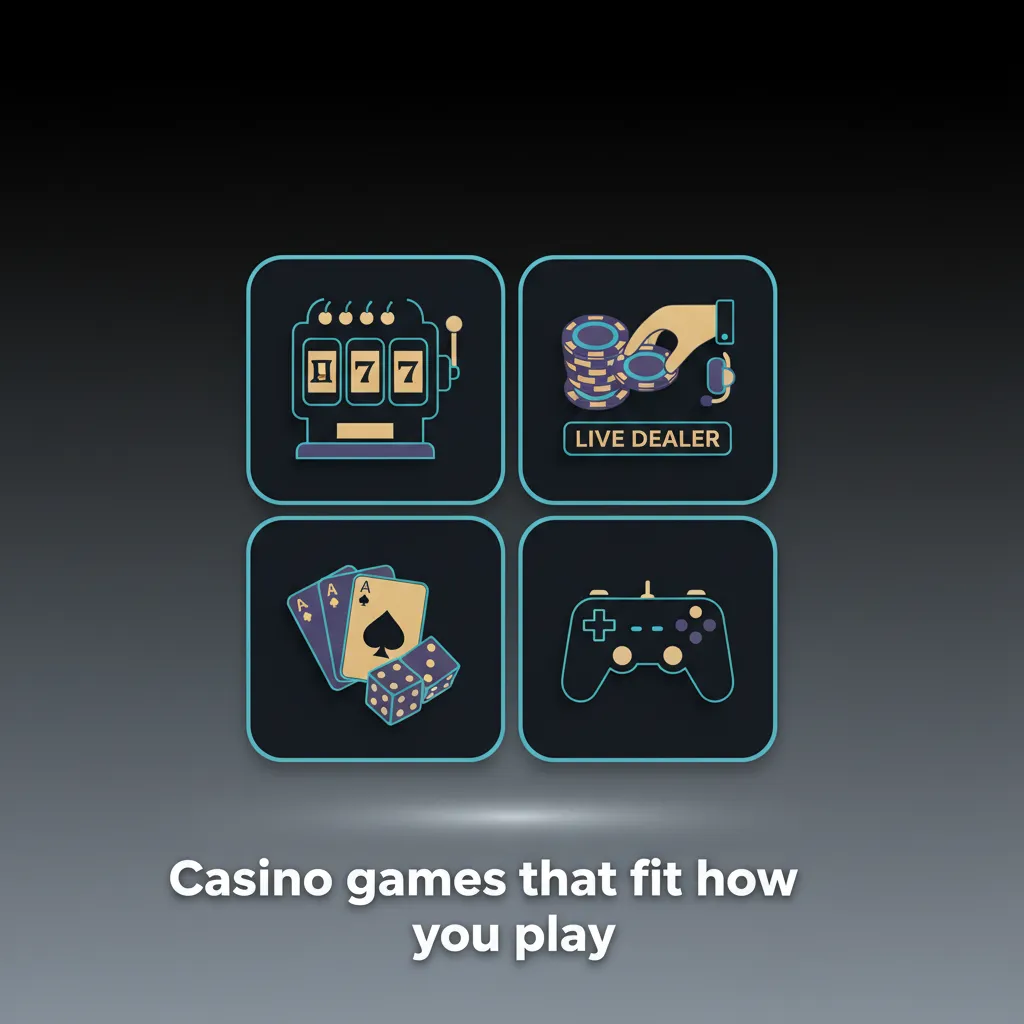 Banner of casino games: slots, roulette, blackjack, baccarat, live studios; 4,000+ choices with RTP info and vetted vendors