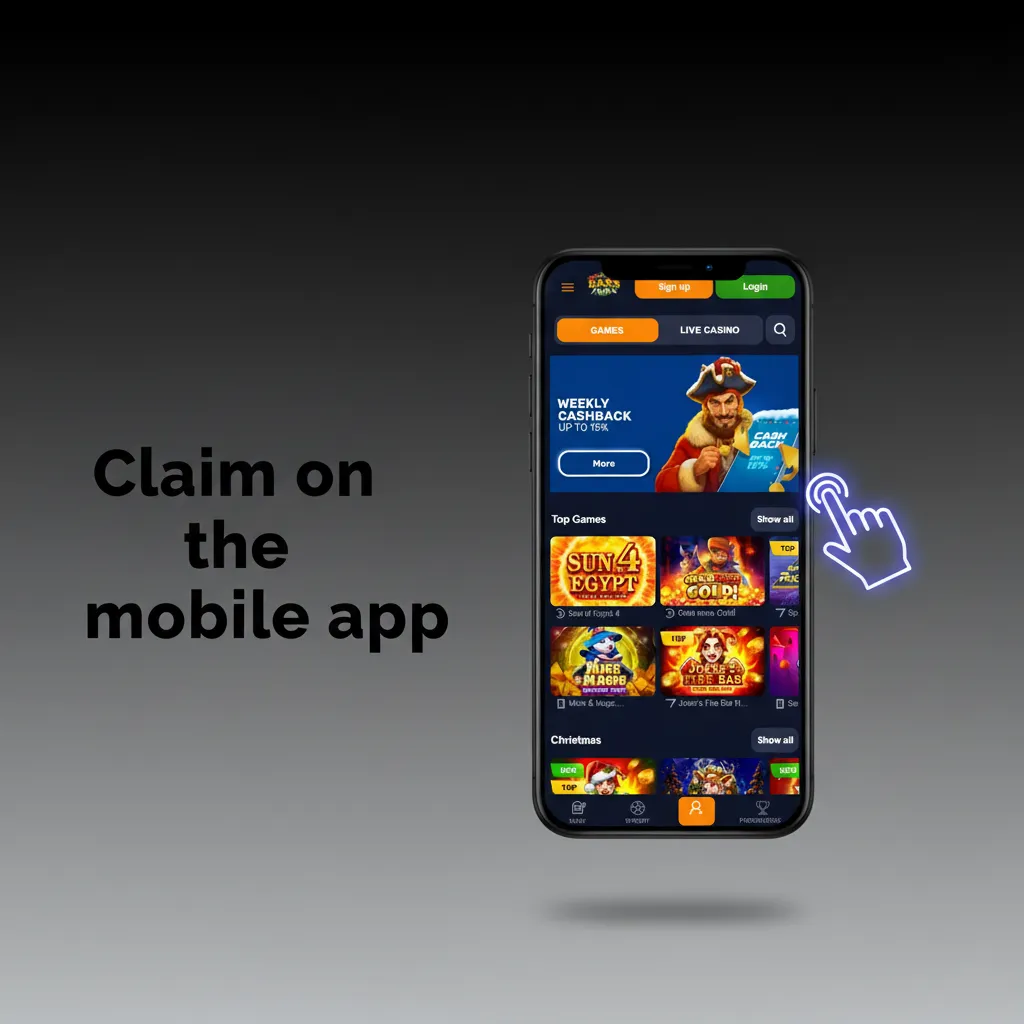 Basswin mobile app screens with steps to claim welcome bonus on iOS/Android: install, verify, choose offer, deposit, track.