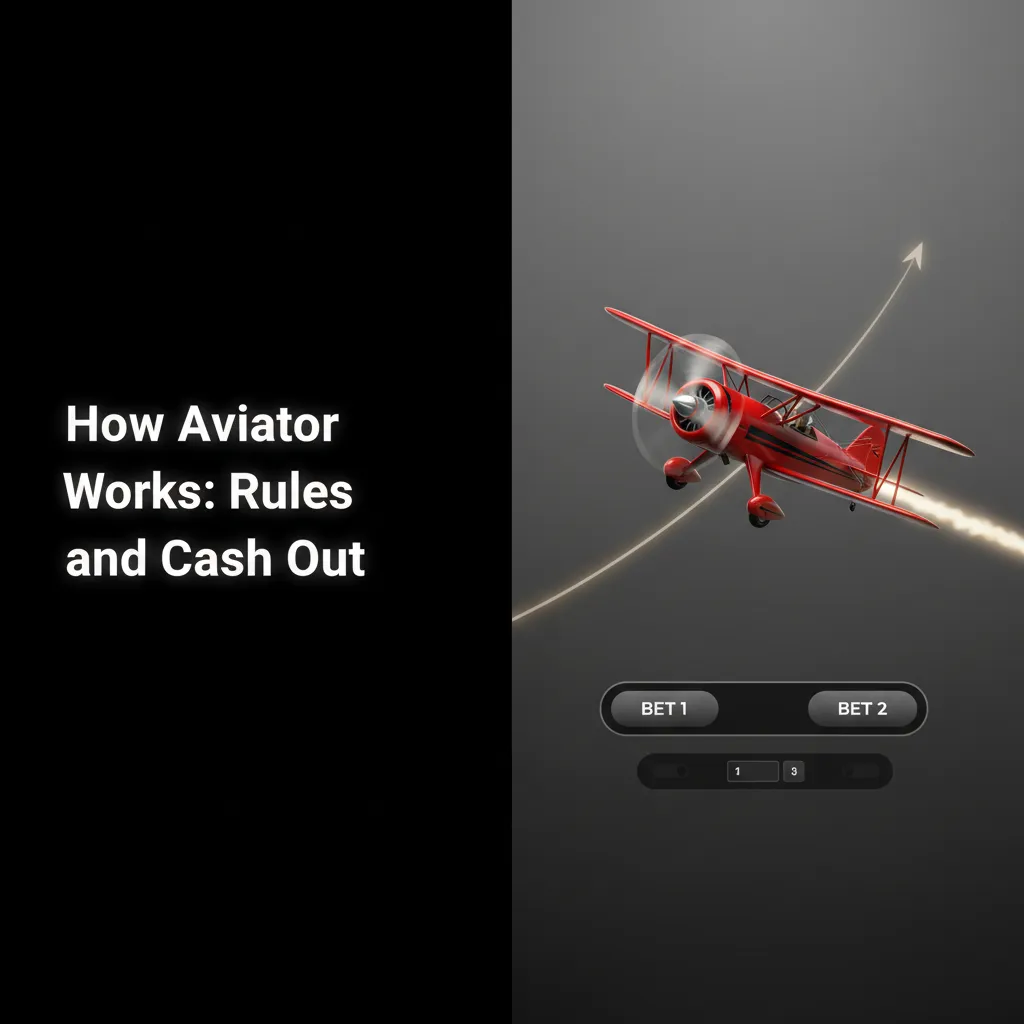 Aviator crash game diagram: red plane climbs with rising x multiplier; cash out button to lock wins before it flies away.