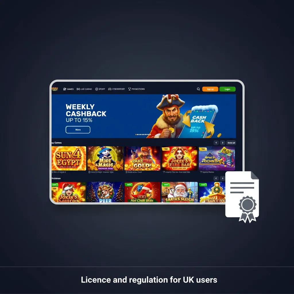 UK site footer showing international remote gambling licence with issuance date; SSL, KYC, independent testing.