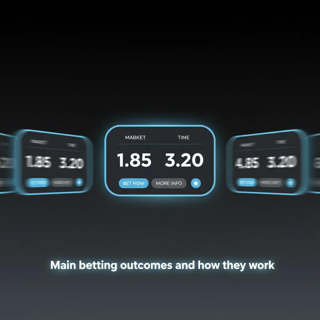 Infographic explaining betting markets: 1X2 results, Over/Under, Both Teams to Score, Draw No Bet, Handicap/Asian Handicap.
