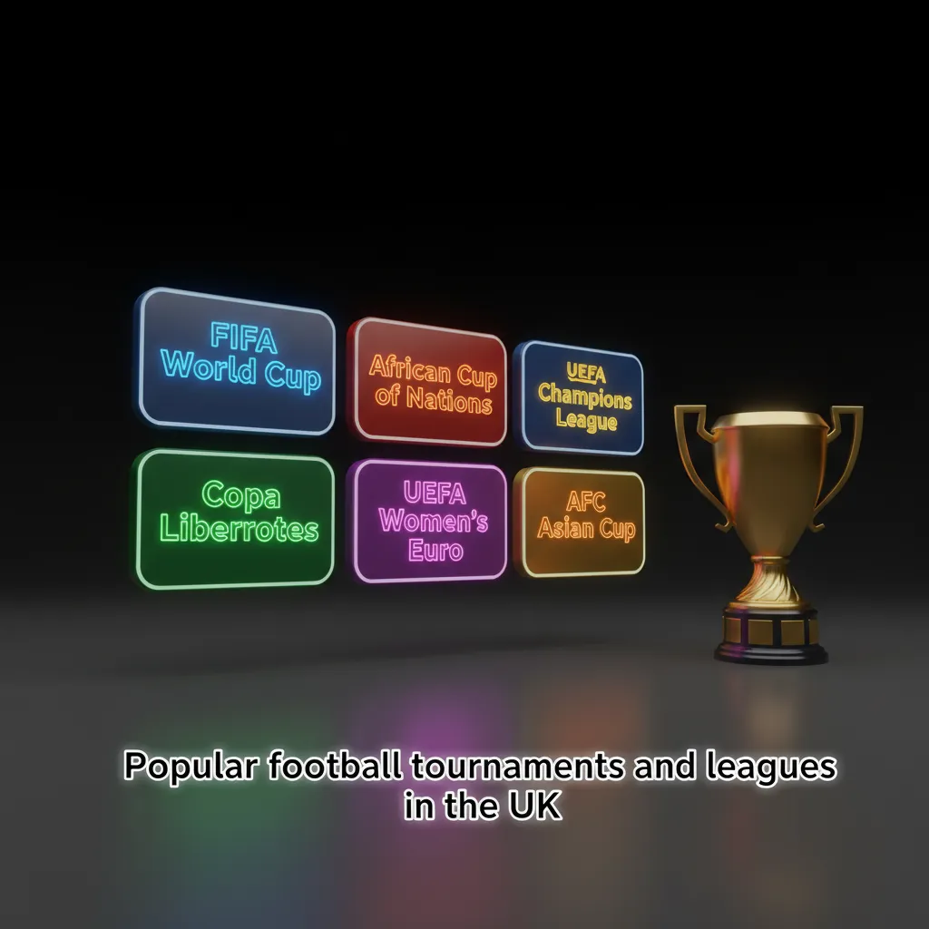Infographic of UK football tournaments and leagues, with betting markets; Premier League, FA Cup, Champions League.