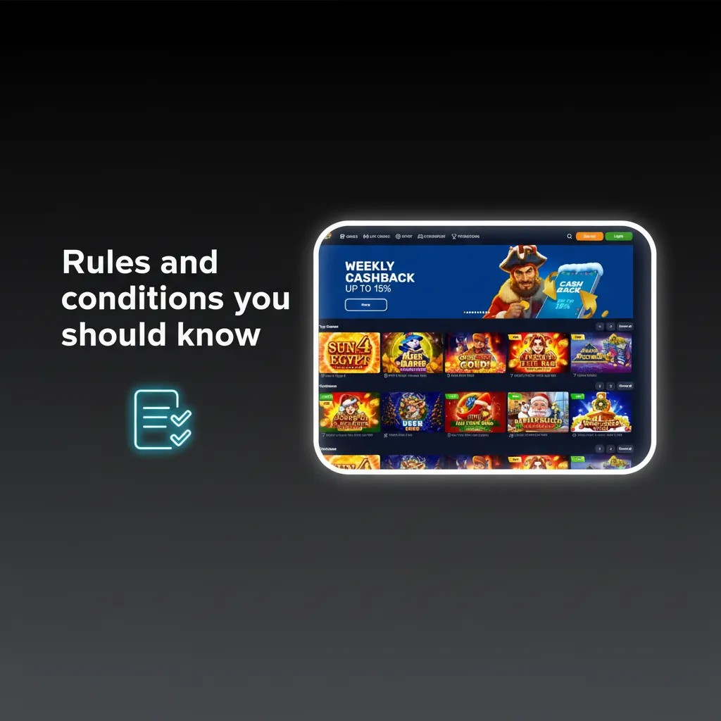 Rules list: 18+ and legal, one account, KYC before withdrawals, bonus wagering/expiry, payment fees/limits; see Terms.