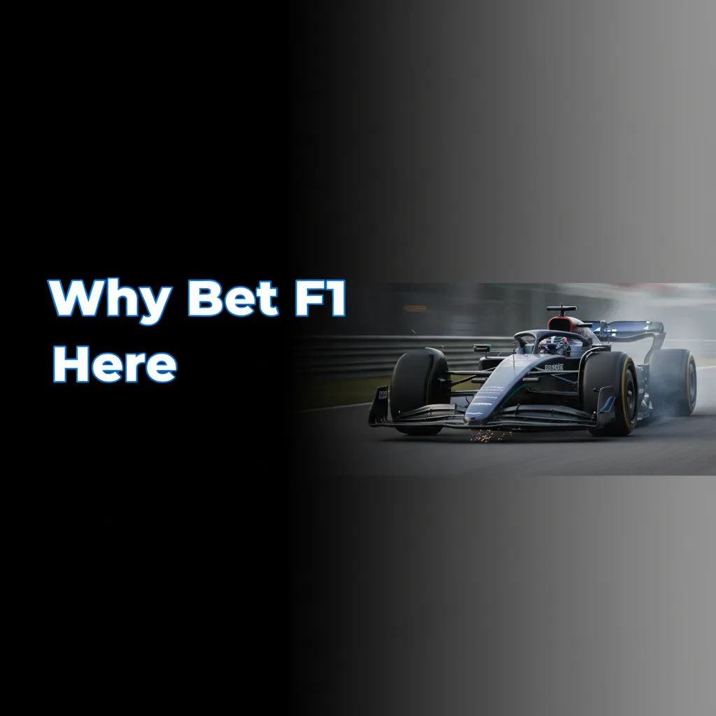 Graphic: 'Why Bet F1 Here' with Basswin F1 features—wide markets, live odds, H2H, props, cash out, stats, safer tools.