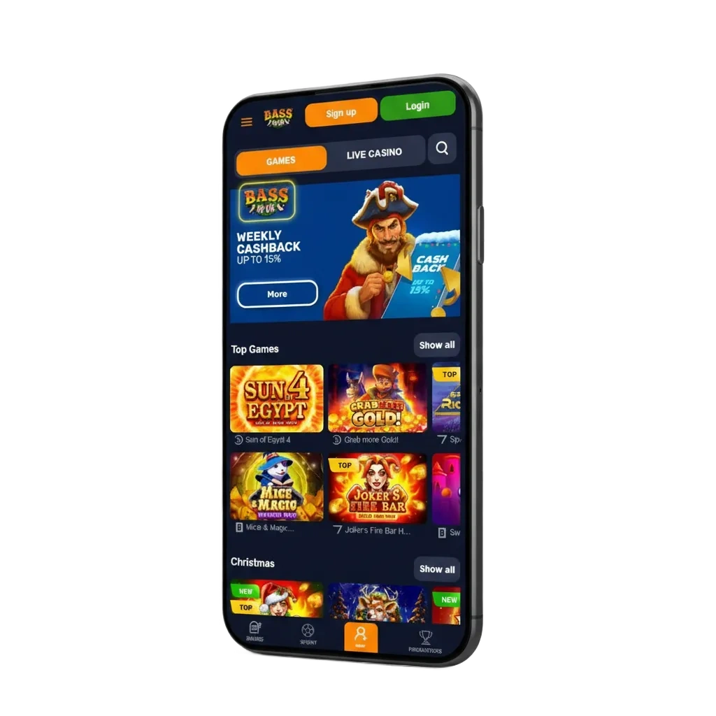 Basswin app for Android and iOS: sportsbook & casino with Visa, Mastercard, Crypto payments and welcome bonus options.