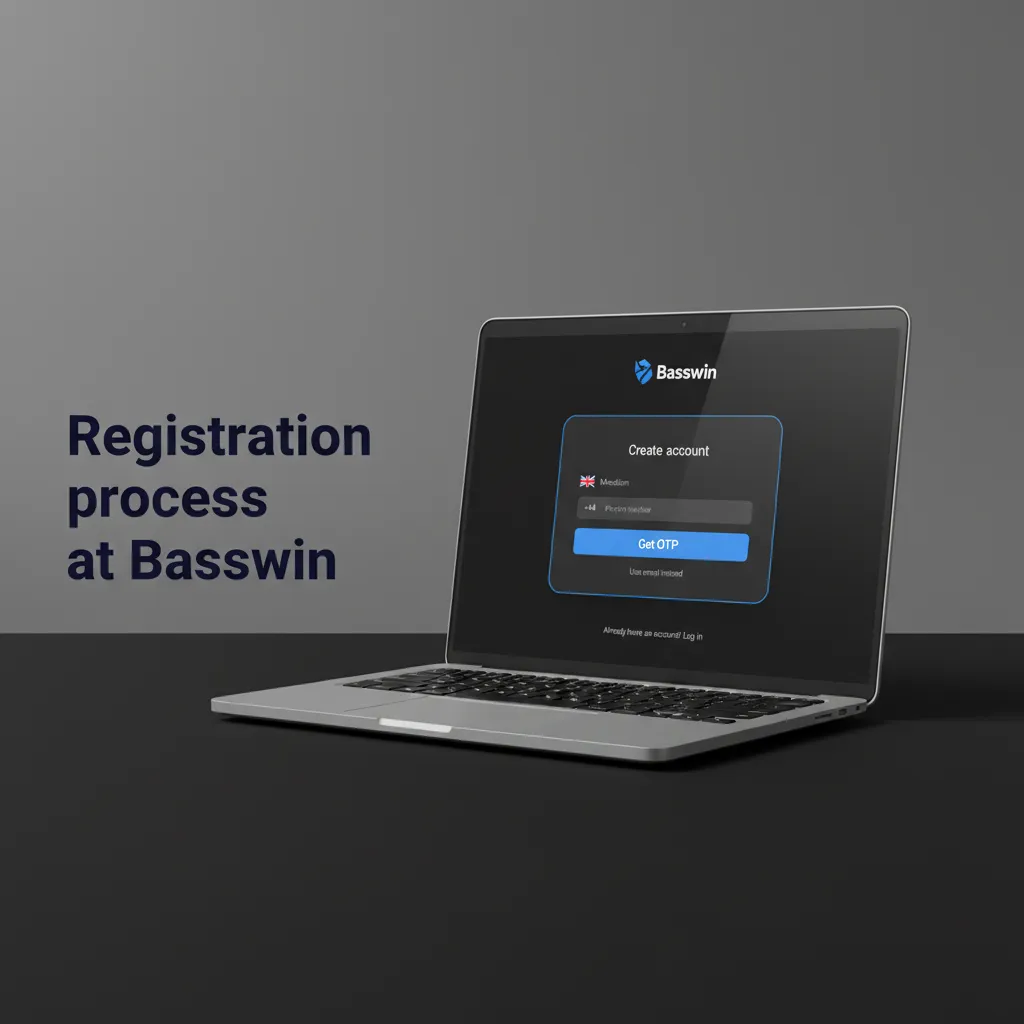 Basswin sign-up flow: start registration, choose method, enter details with GBP, set limits, verify via email or SMS.