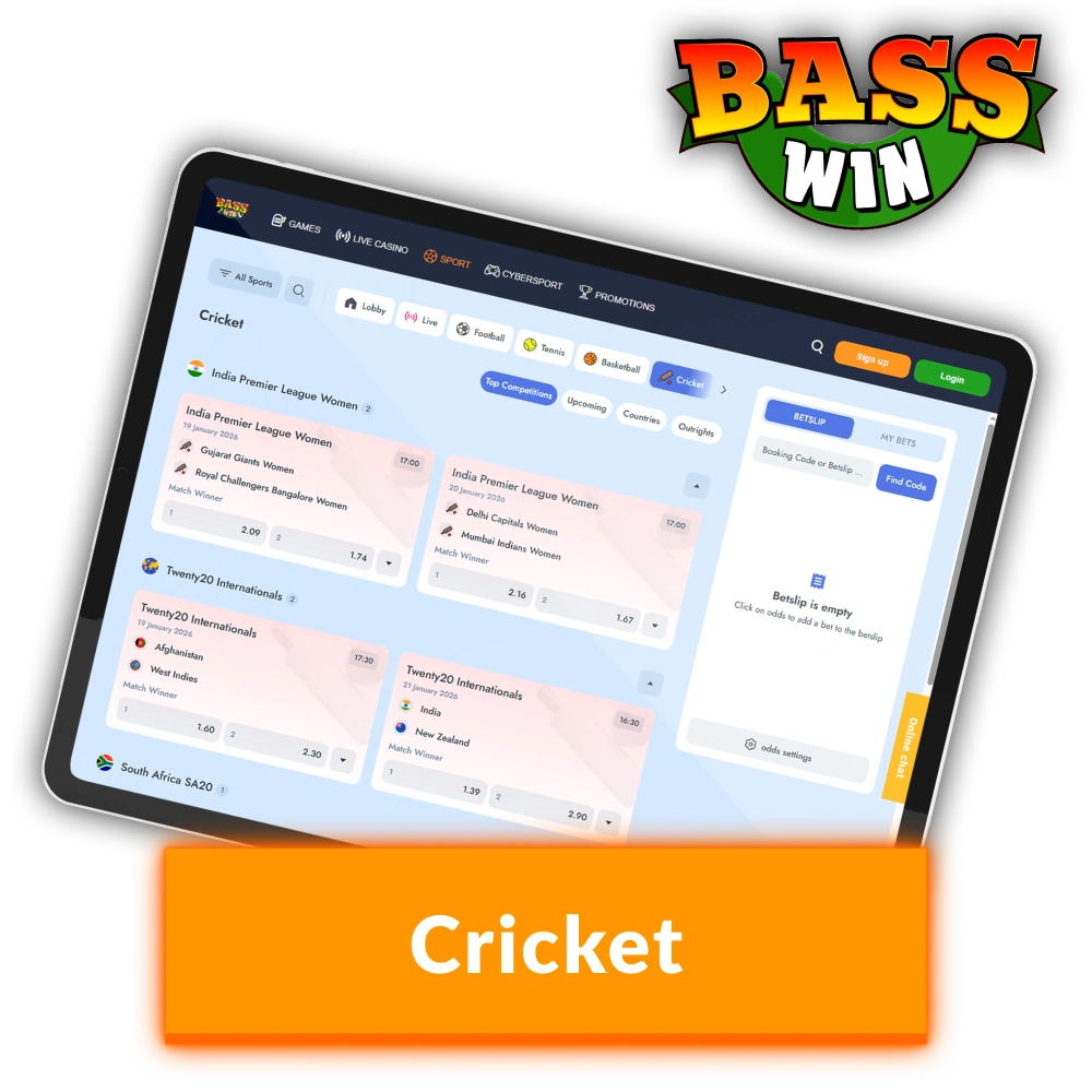 Place your winning Cricket bets on the Basswin sports platform.