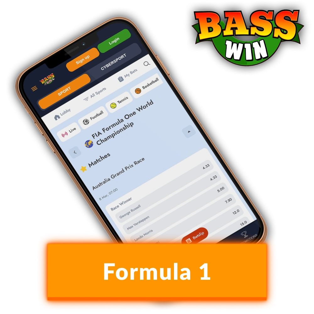 Follow Formula 1 races and make successful bets at Basswin.