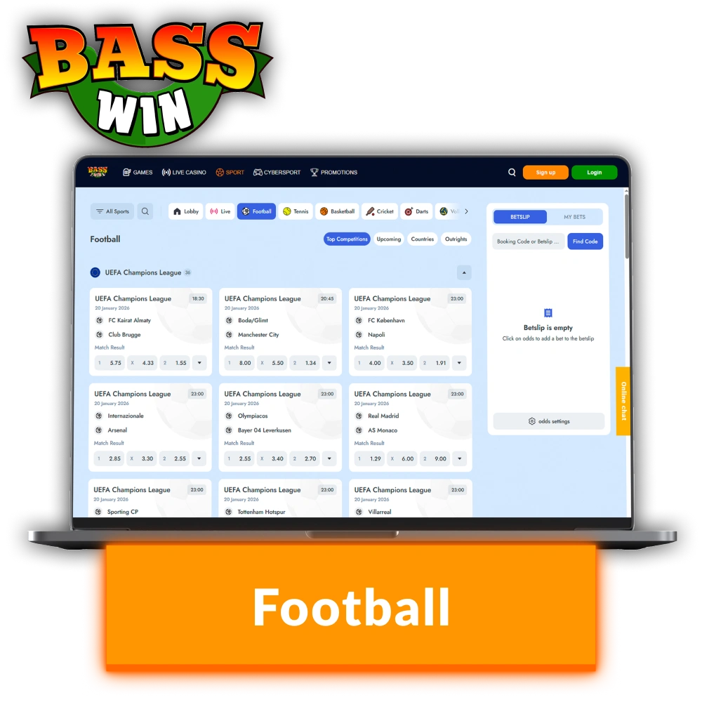 Bet on Football matches with competitive odds at Basswin India.