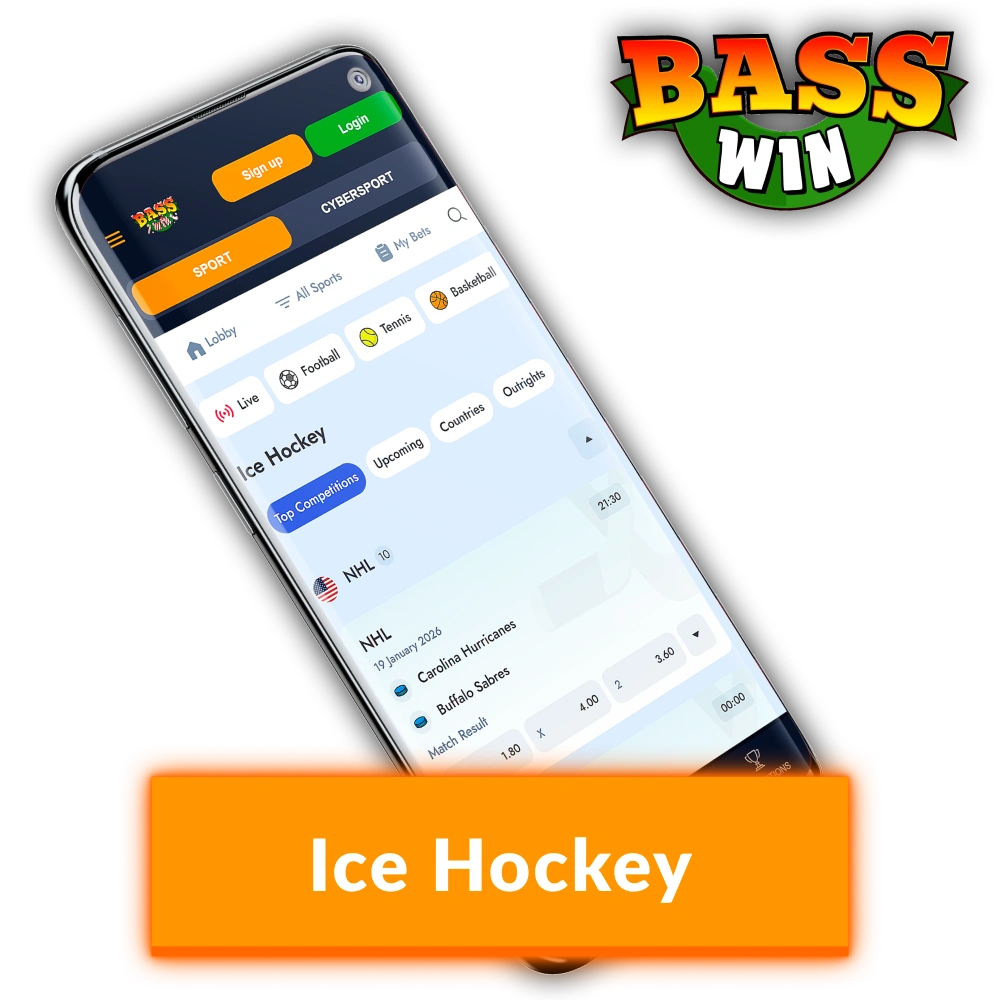 Wager on professional Hockey tournaments through the Basswin sportsbook.