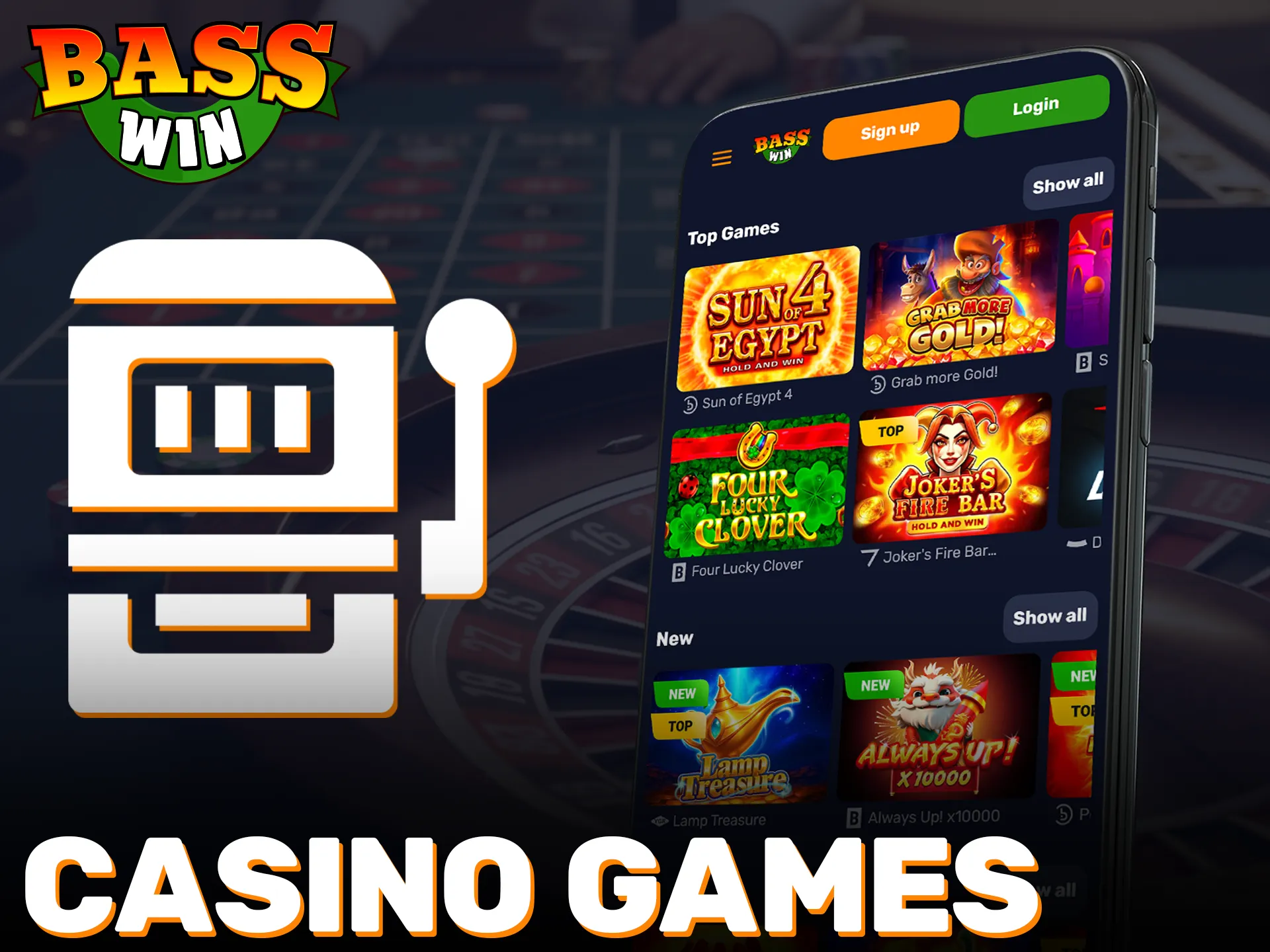 Explore casino games features and win big in the Basswin app.