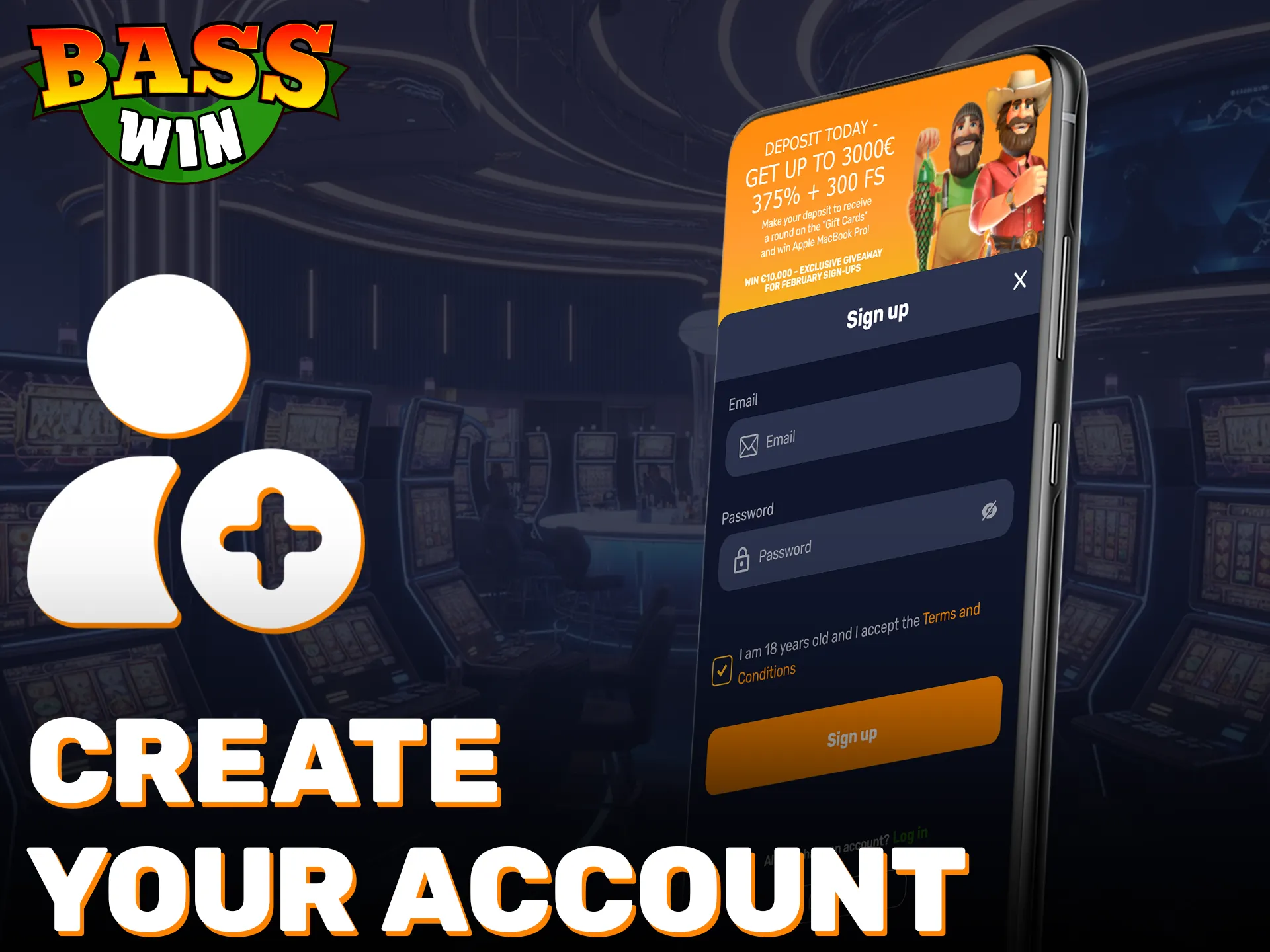 Create your account in the app to start betting at Basswin.