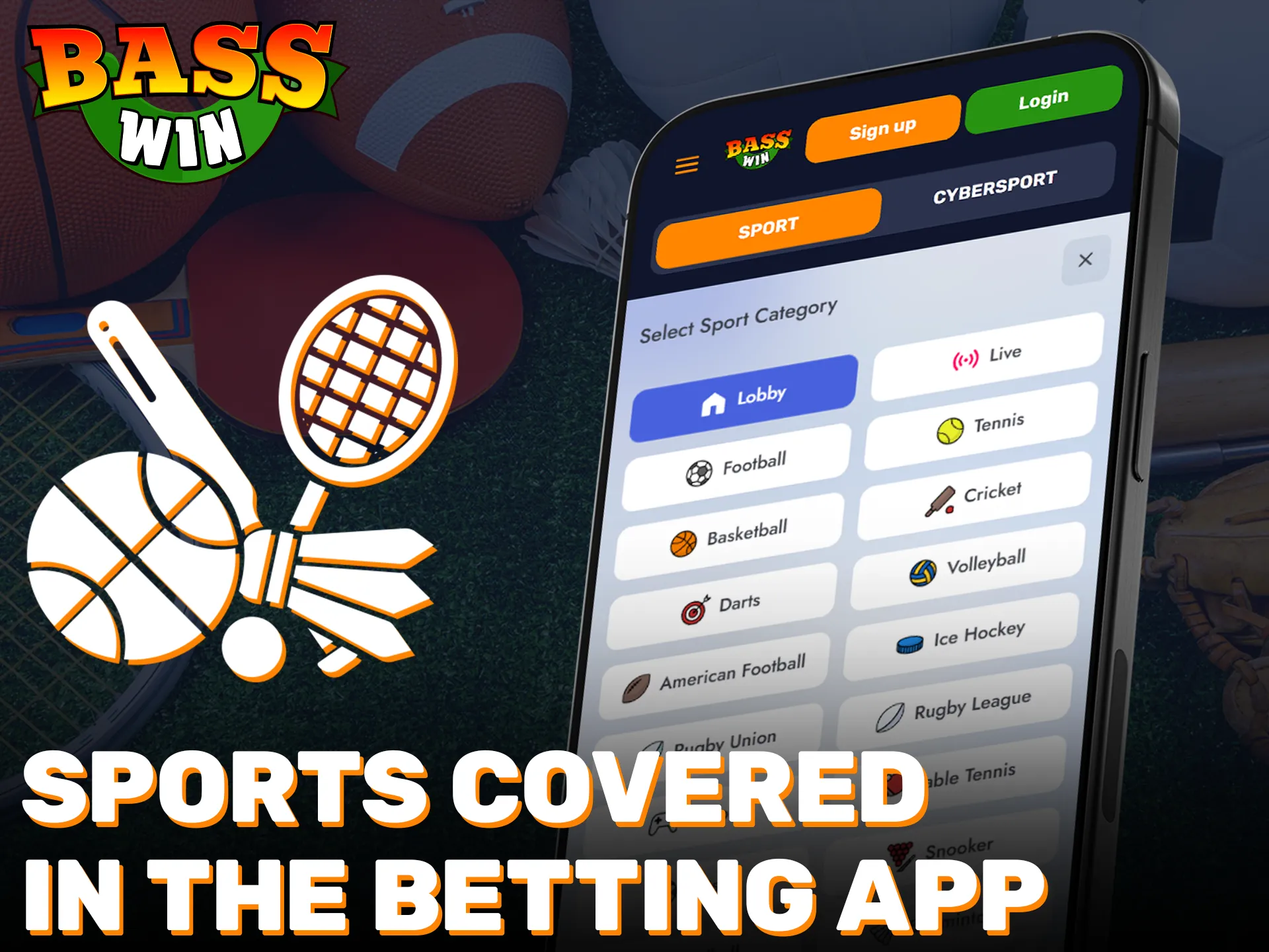 Discover sports covered in the betting app for all Basswin users.