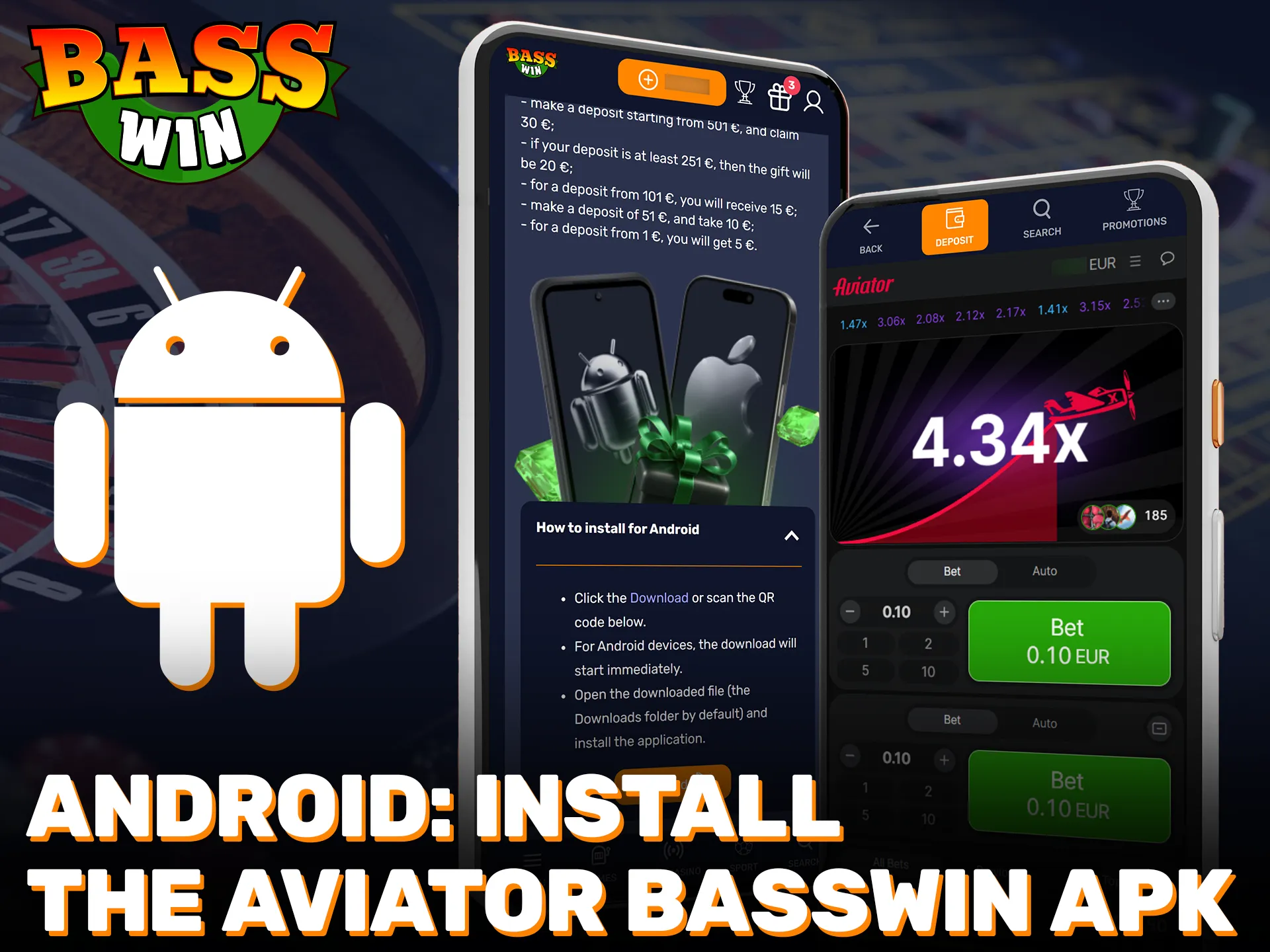 Install the Official Basswin APK to play Aviator on Android.