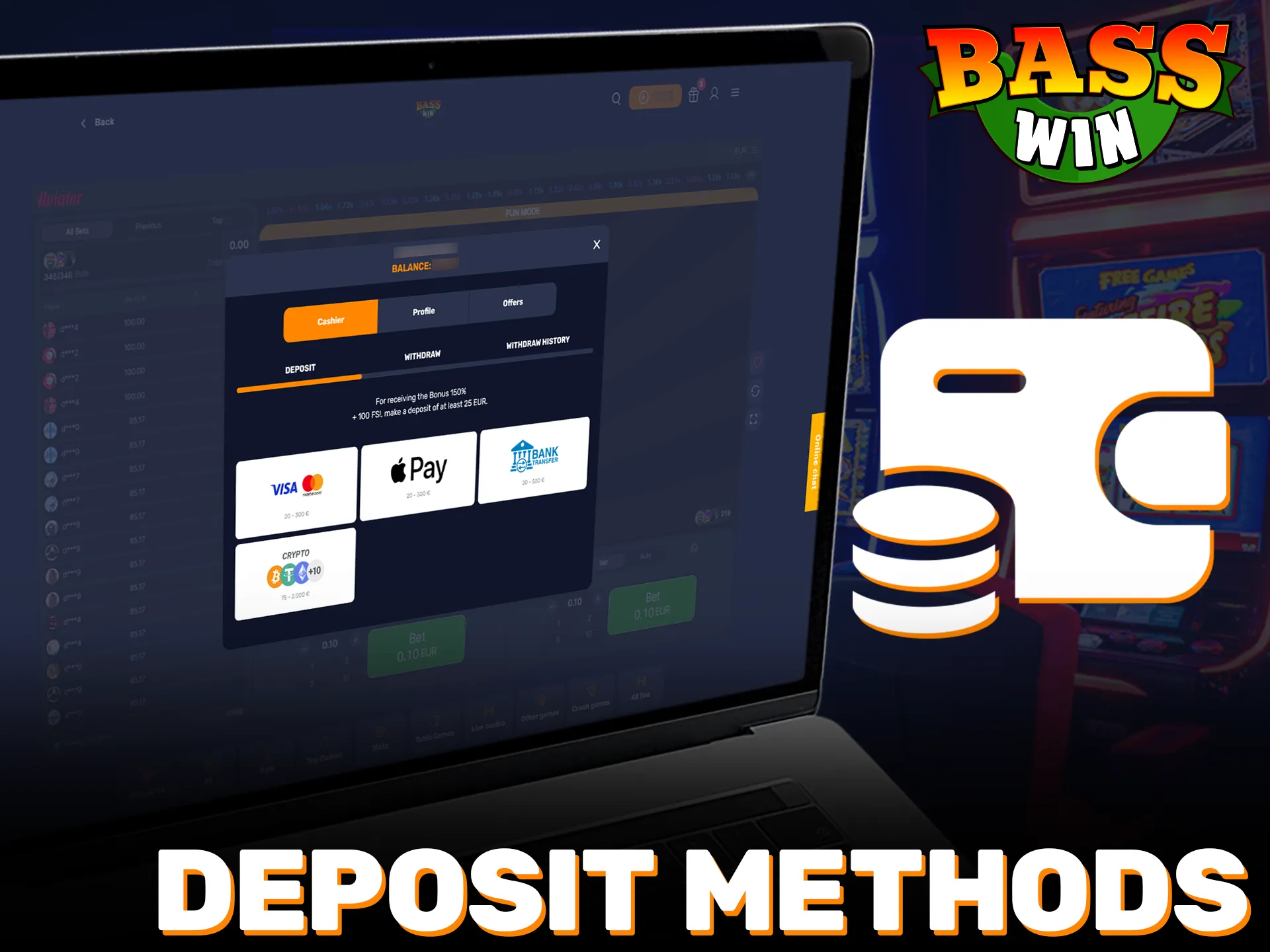 Use secure Basswin deposit methods to play Aviator in the UK.
