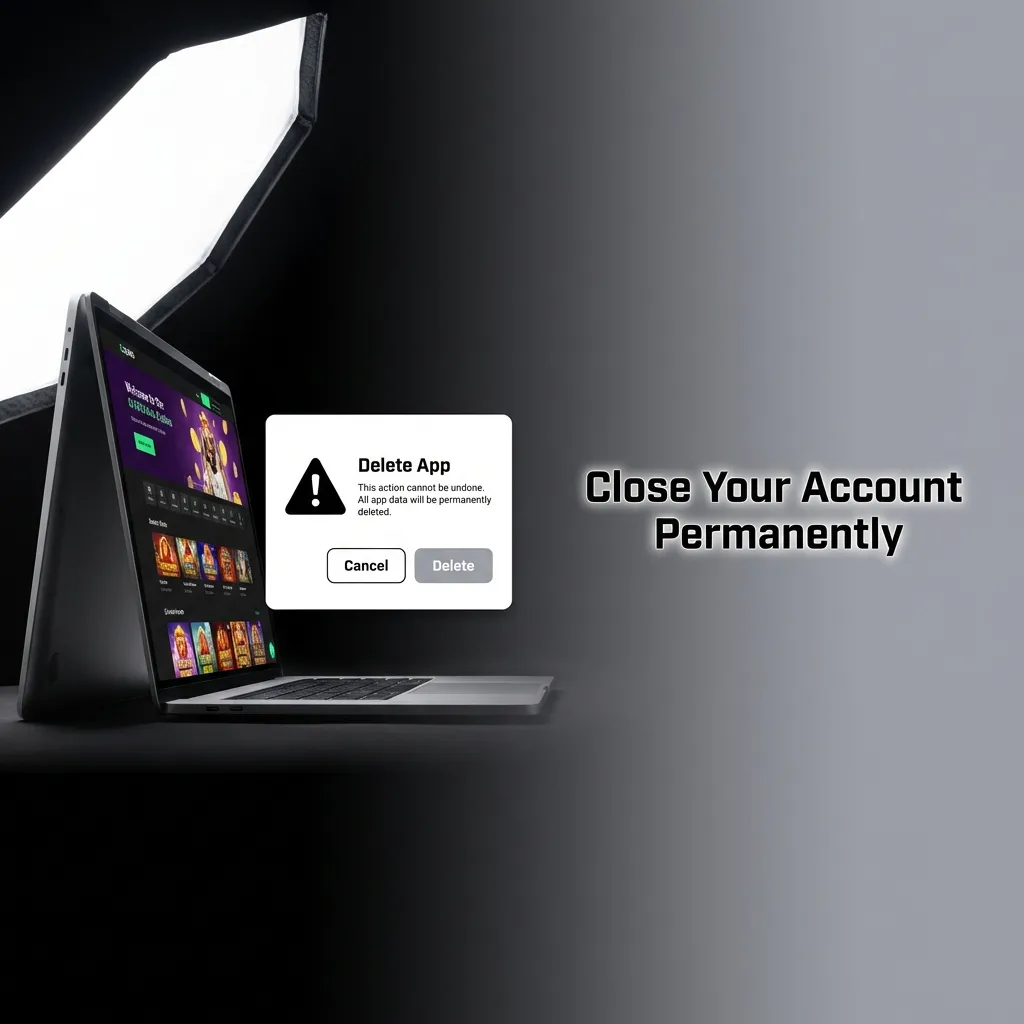 Step-by-step guide showing how to permanently delete a gambling account through support contact and fund withdrawal.