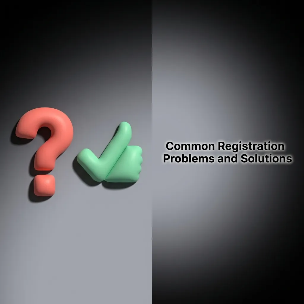 Guide showing common registration problems and their solutions for account setup issues