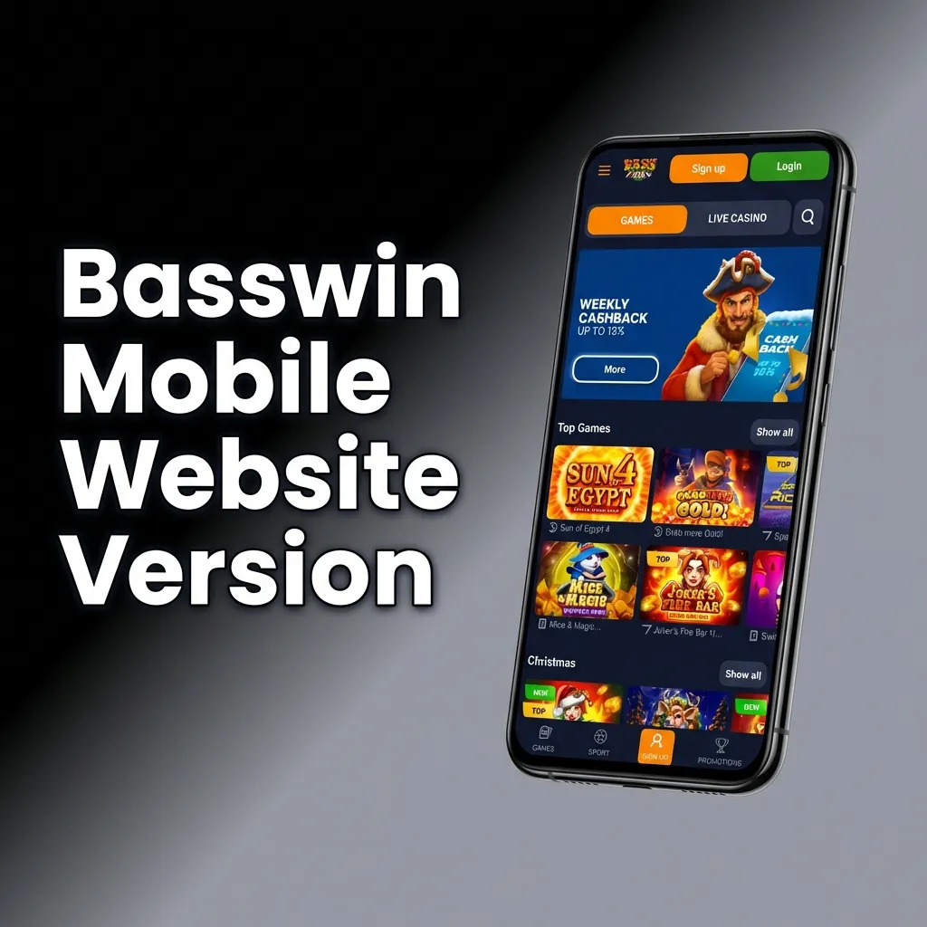 Basswin mobile website interface displayed on smartphone showing betting and casino gaming features accessible via browser