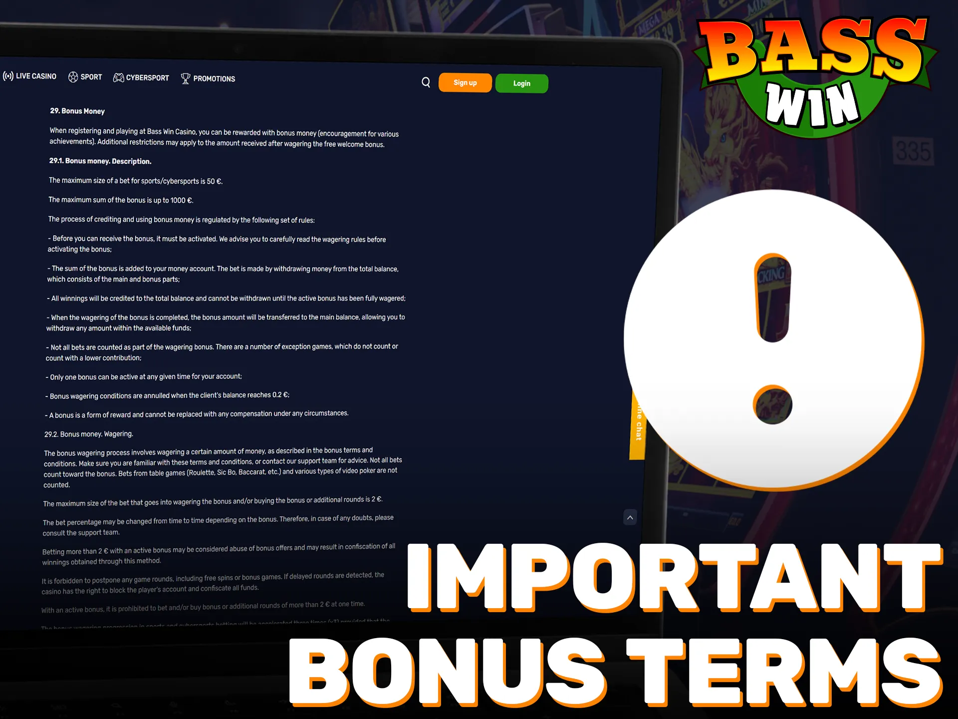 Study the Official wagering requirements for the Basswin bonuses.