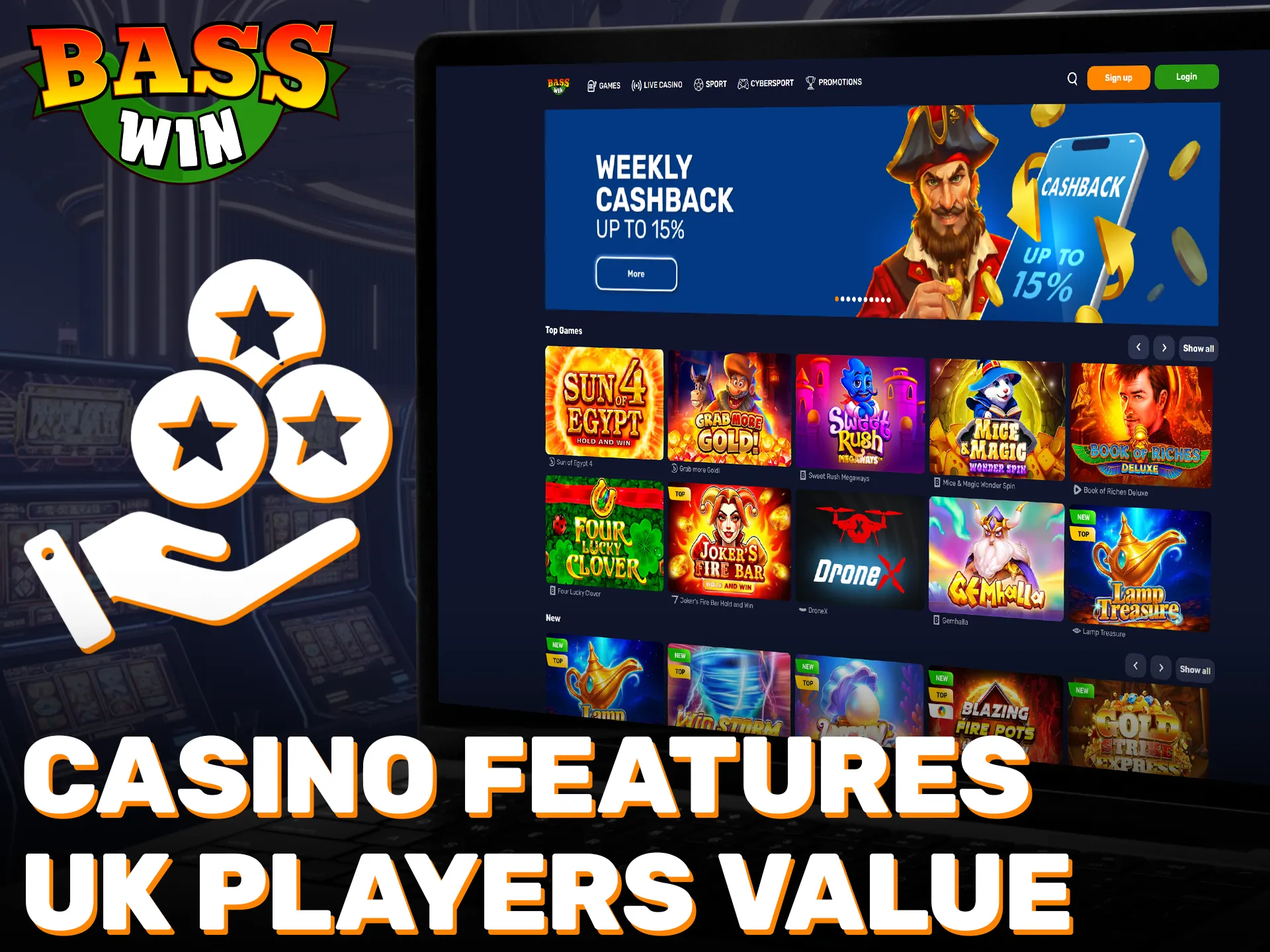 Explore the premium casino features designed for UK players at Basswin.