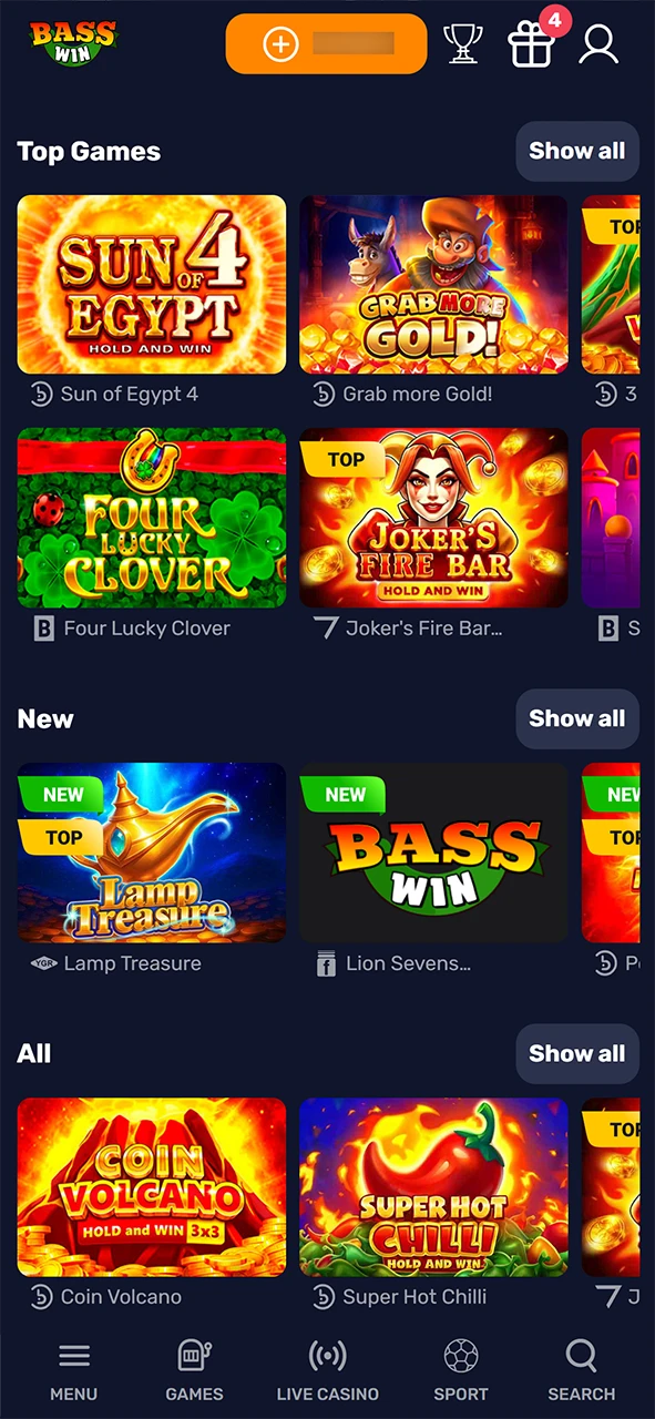 Pick a casino game and start playing for big wins at Basswin.