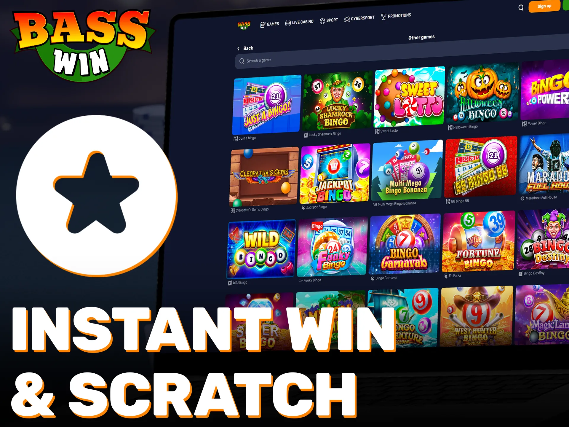 Enjoy instant win casino games and scratch cards at Basswin.