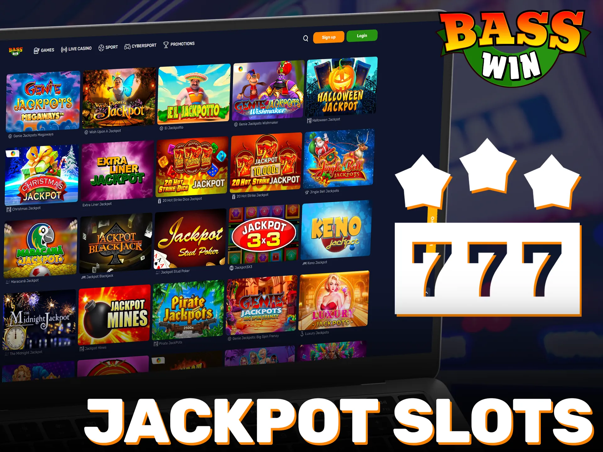 Hunt for a huge prize by playing casino jackpot slots at Basswin.
