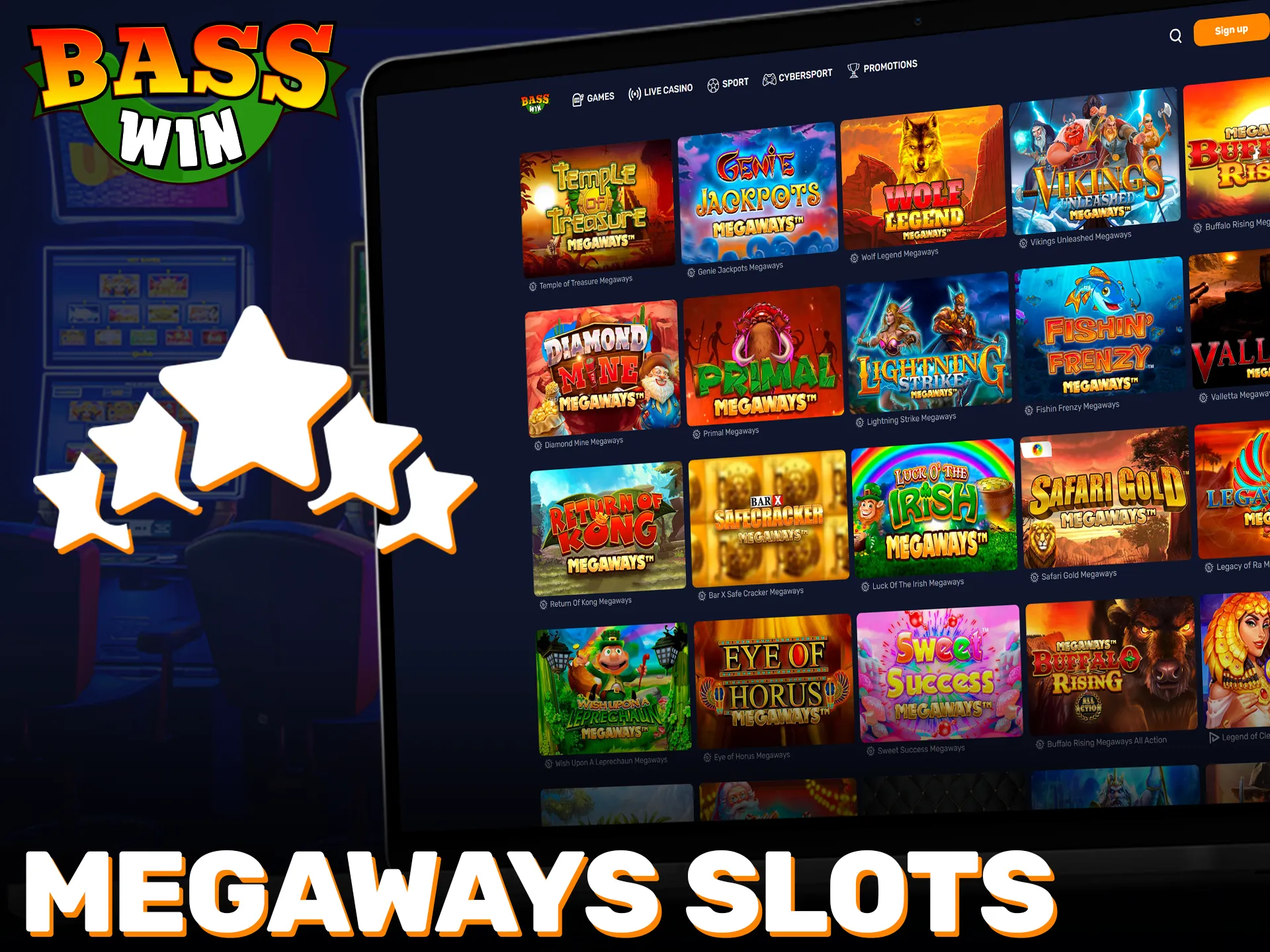 Try your luck on casino Megaways slots with massive ways at Basswin.