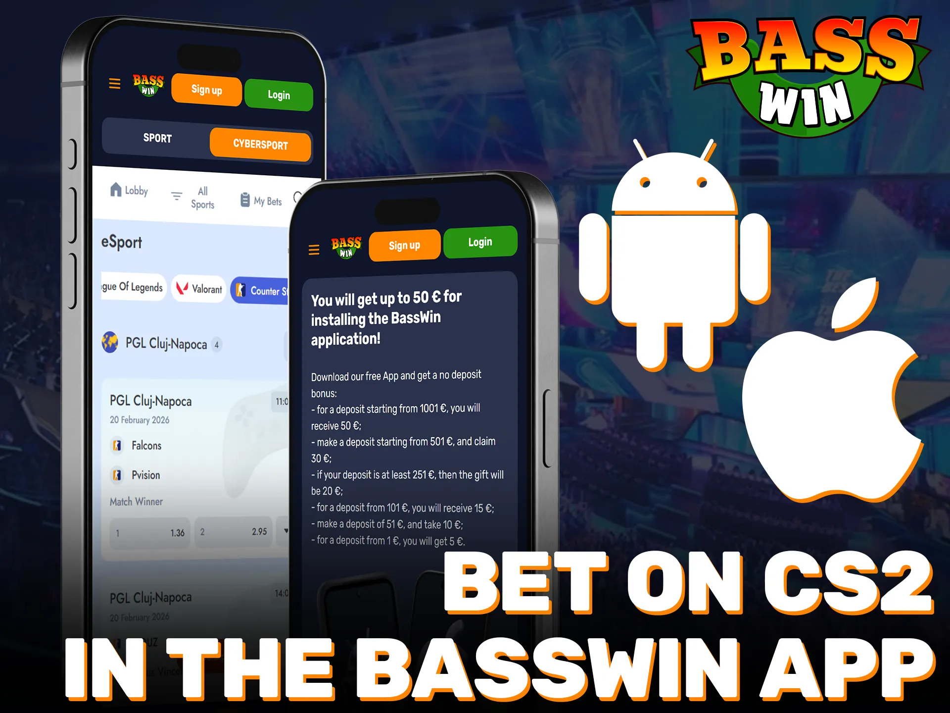 Download the Basswin app to start betting on CS2 matches.