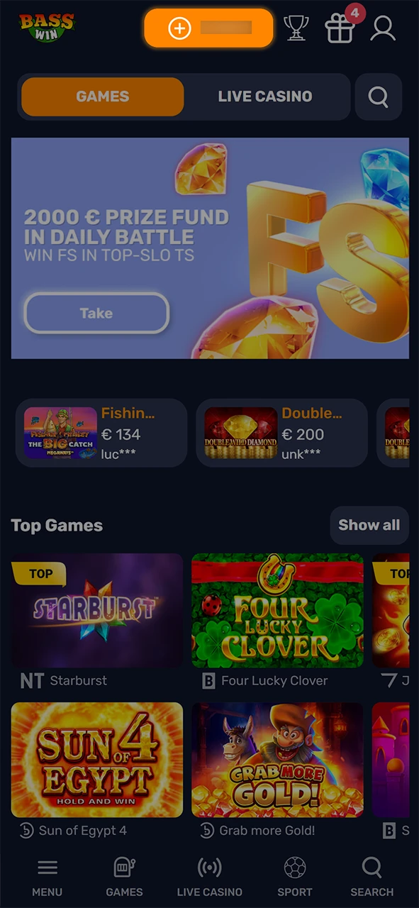 Navigate to the deposit section within the Basswin deposit cashier.