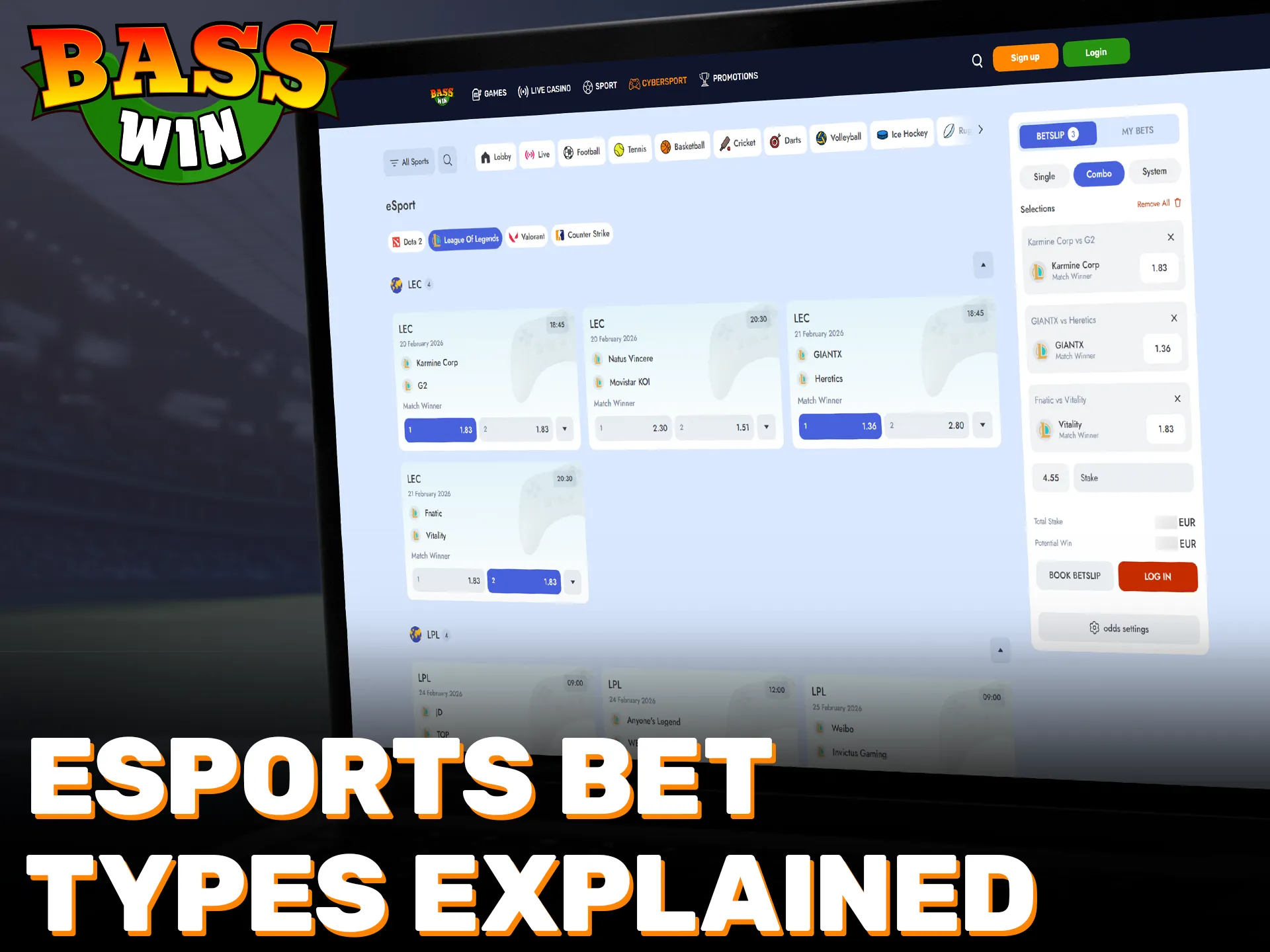 Learn about different esports bet types available at Basswin.