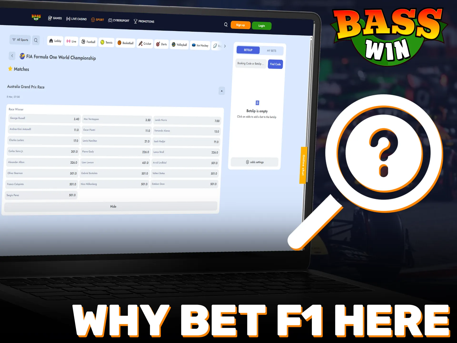 Choose to bet F1 at Basswin for the best experience.