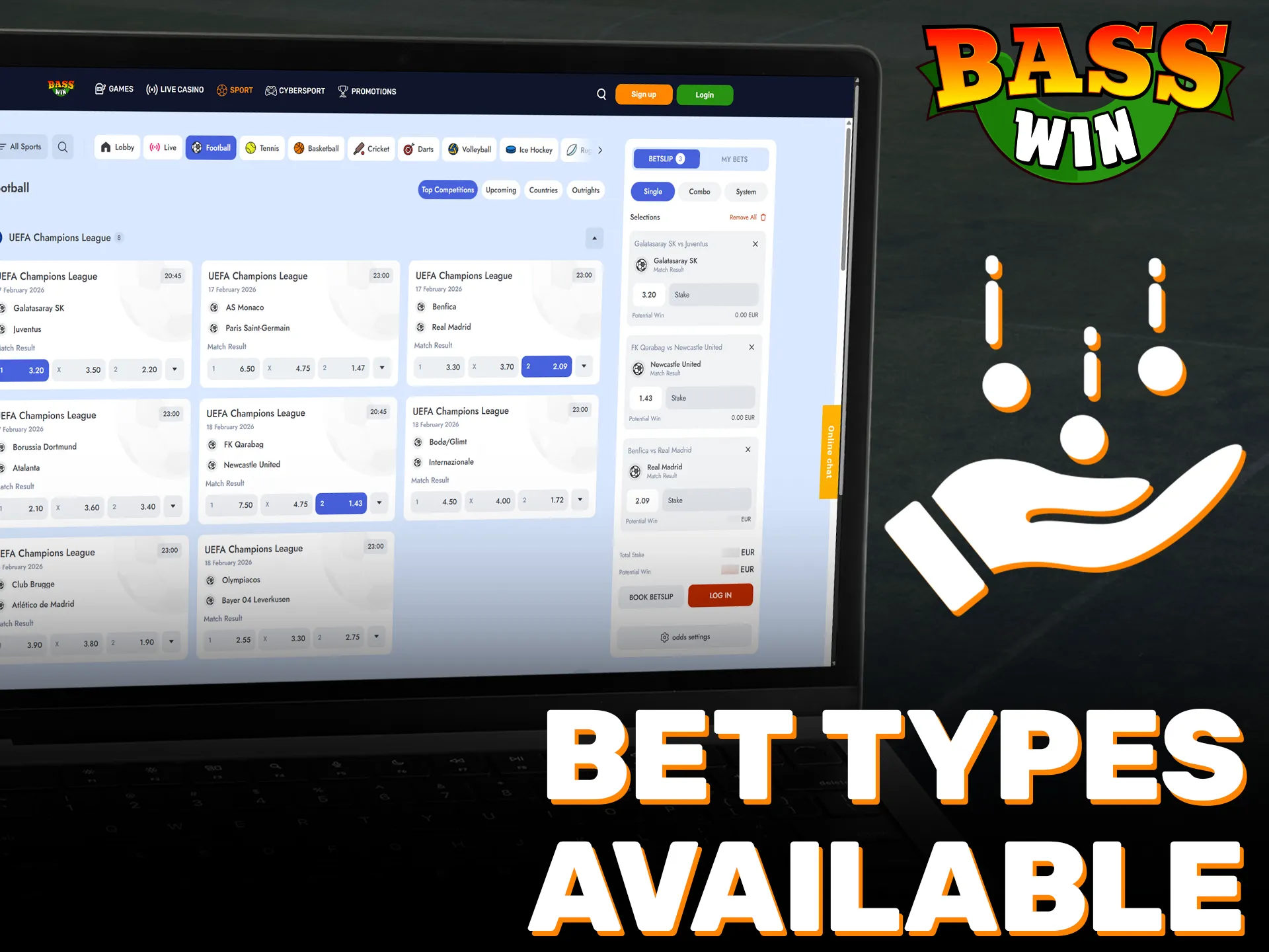 Check various football bet types at Basswin to find your favorite.