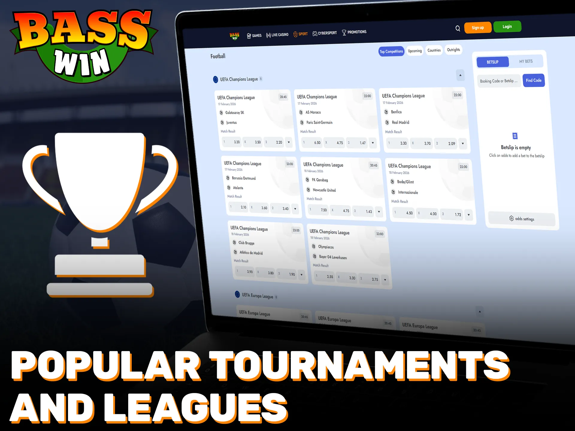 Explore popular football tournaments and leagues available at Basswin UK.