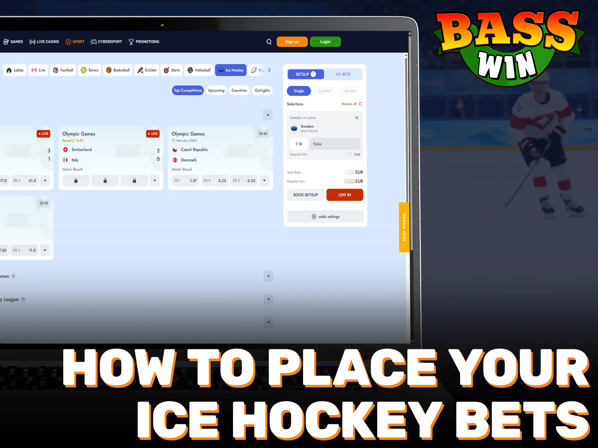 Learn how to place your ice hockey bets at Basswin.