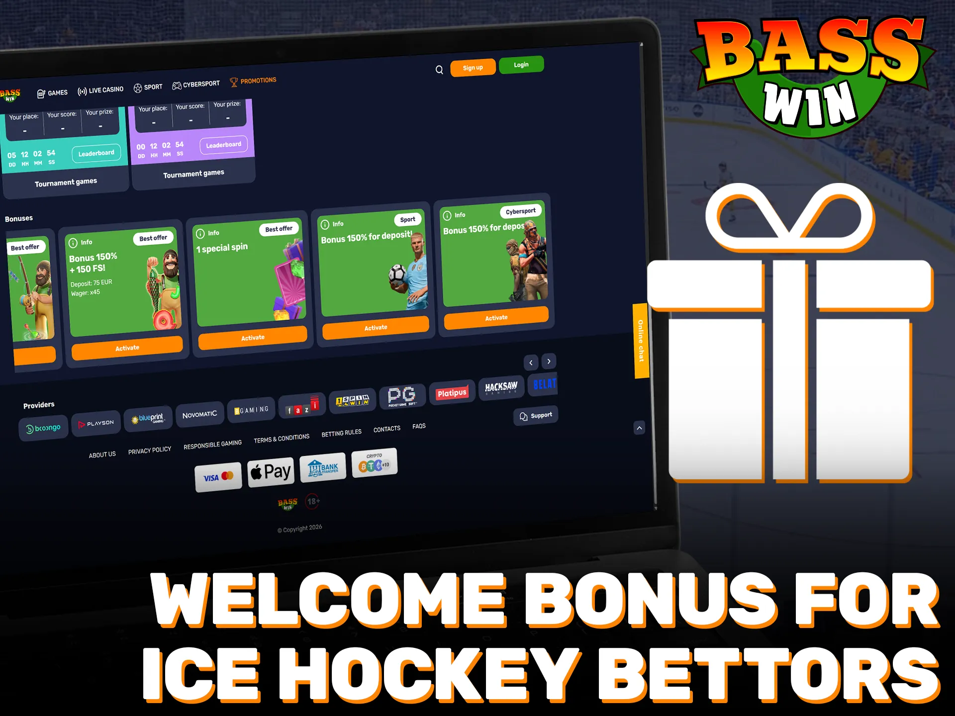 Get a welcome bonus for ice hockey betting at Basswin.