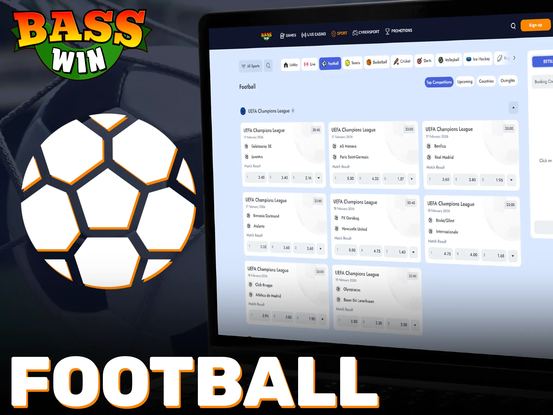 Bet on Football and Premier League matches using the Basswin app.