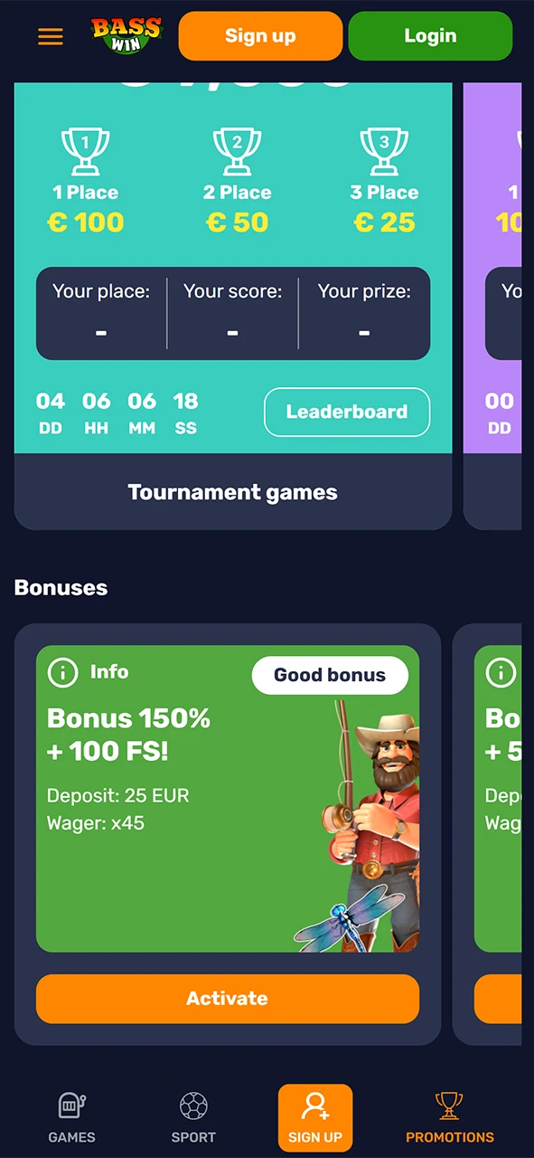 Discover all available Basswin iOS app bonuses and activate your rewards.