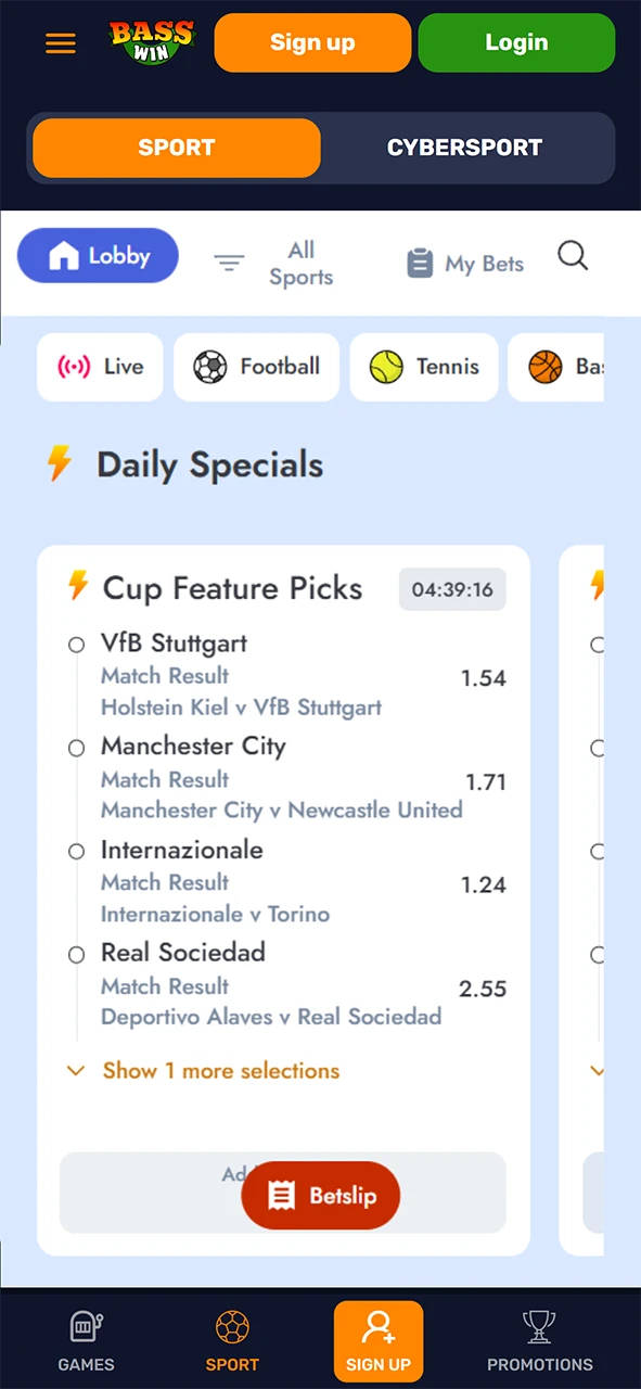 Place winning bets on your favorite events through Basswin iOS sports.