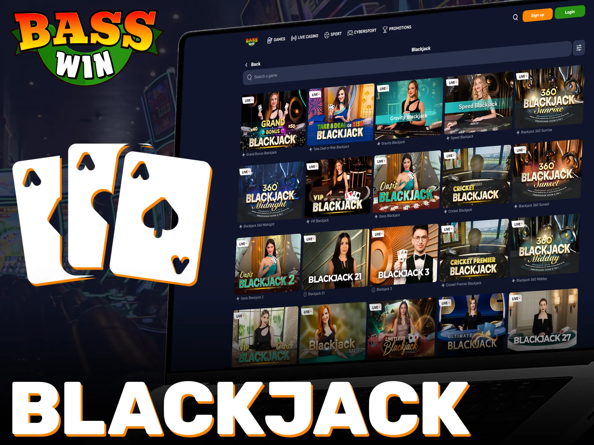 Beat the dealer in Basswin live casino blackjack at any time.