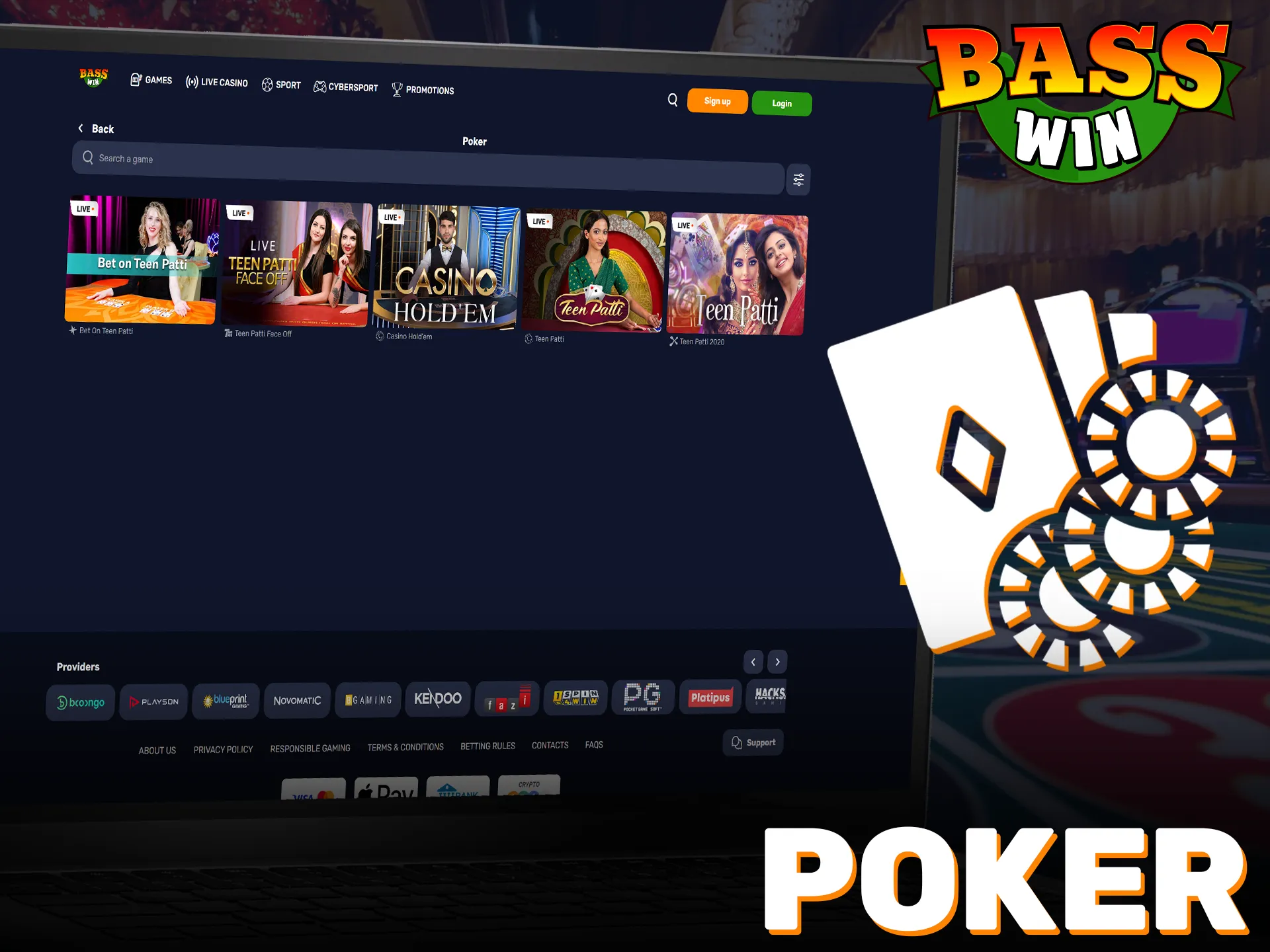 Test your skills in Basswin live casino poker against real players.