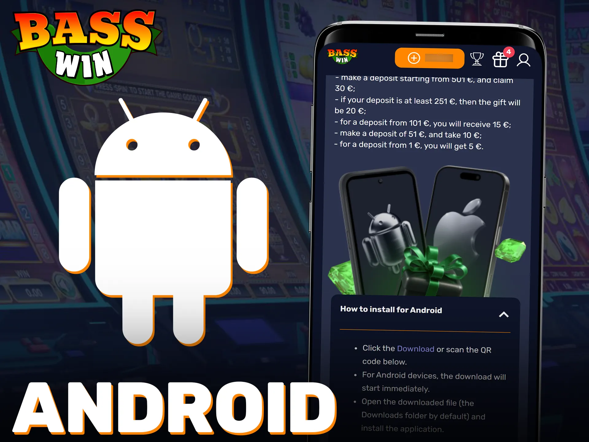 Download the official Basswin Android app to start mobile betting.