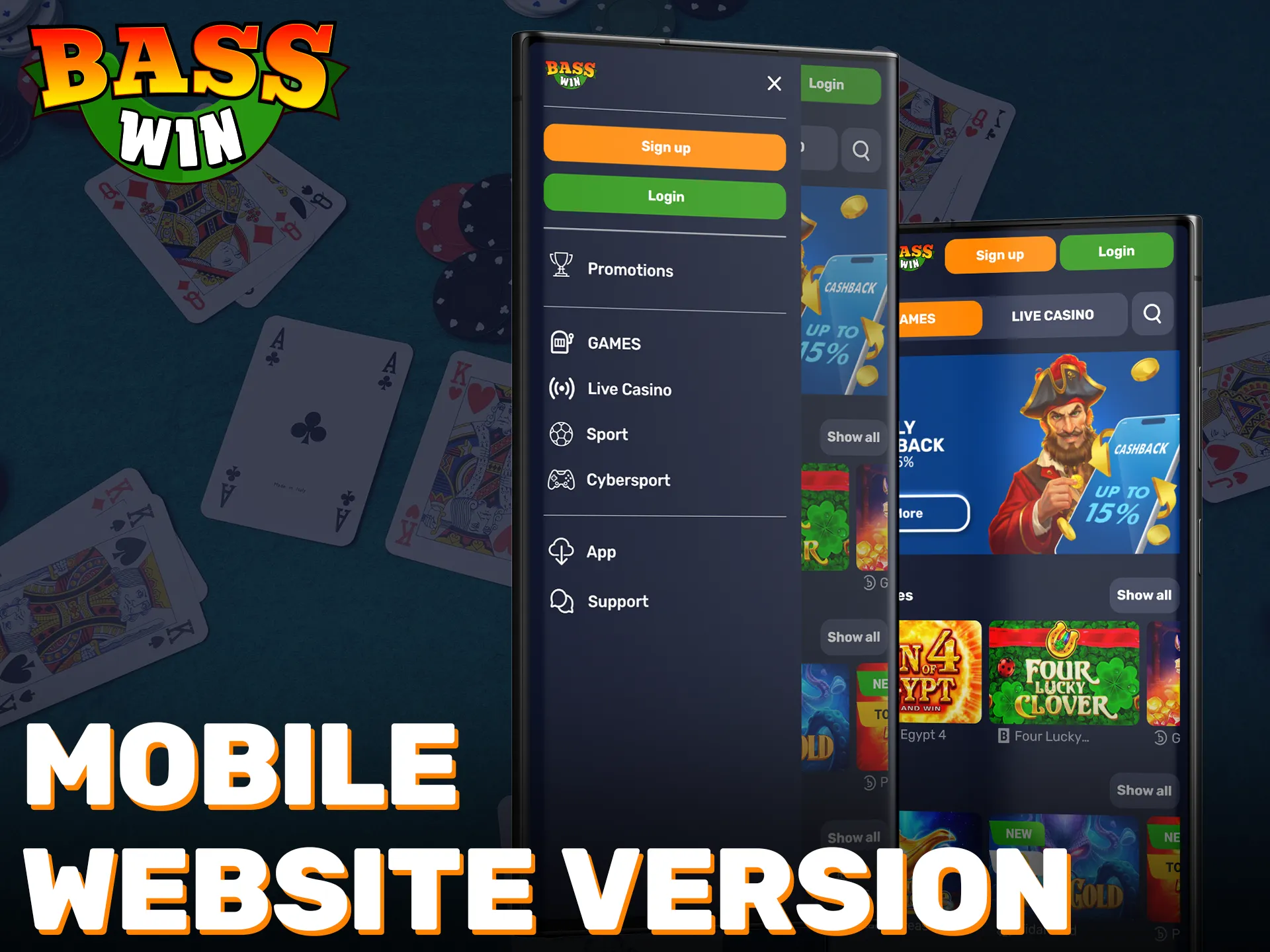 Switch to the Basswin mobile website version for flexible sports betting.