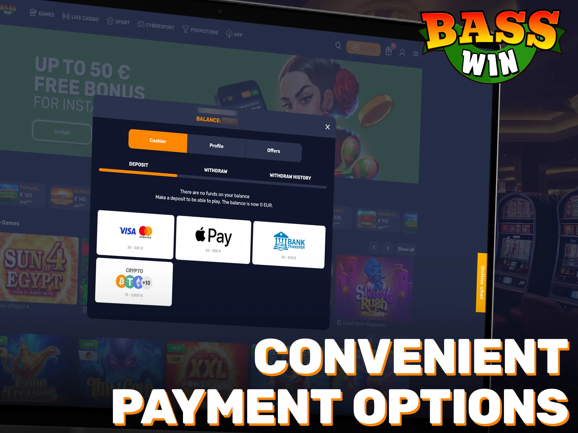 Use convenient payment options for fast and secure Basswin transactions.