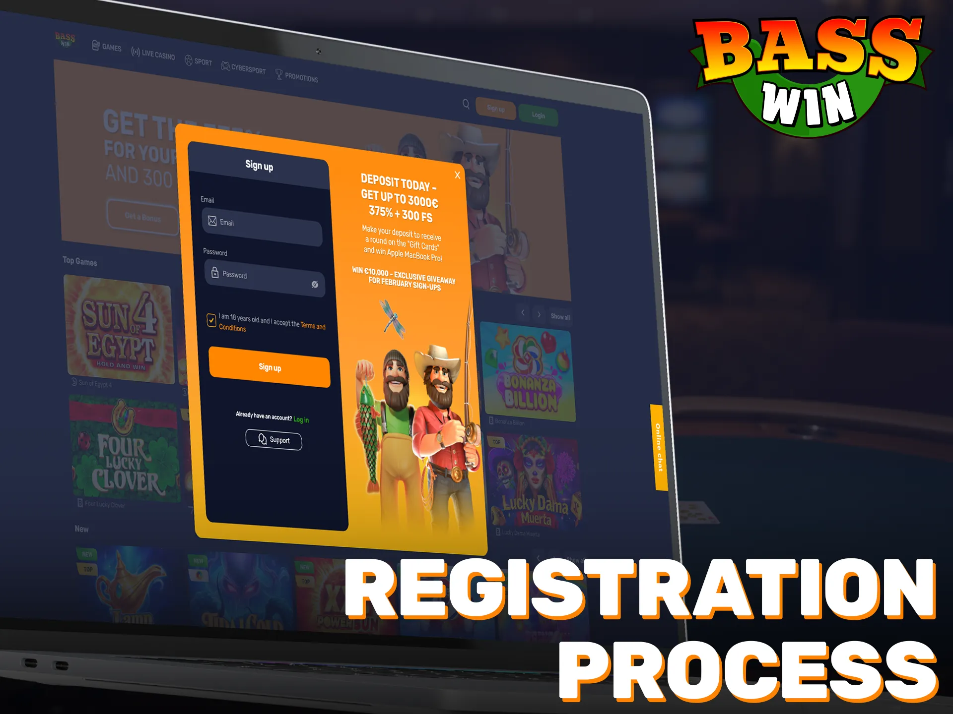 Create your personal account and start the registration process at Basswin.