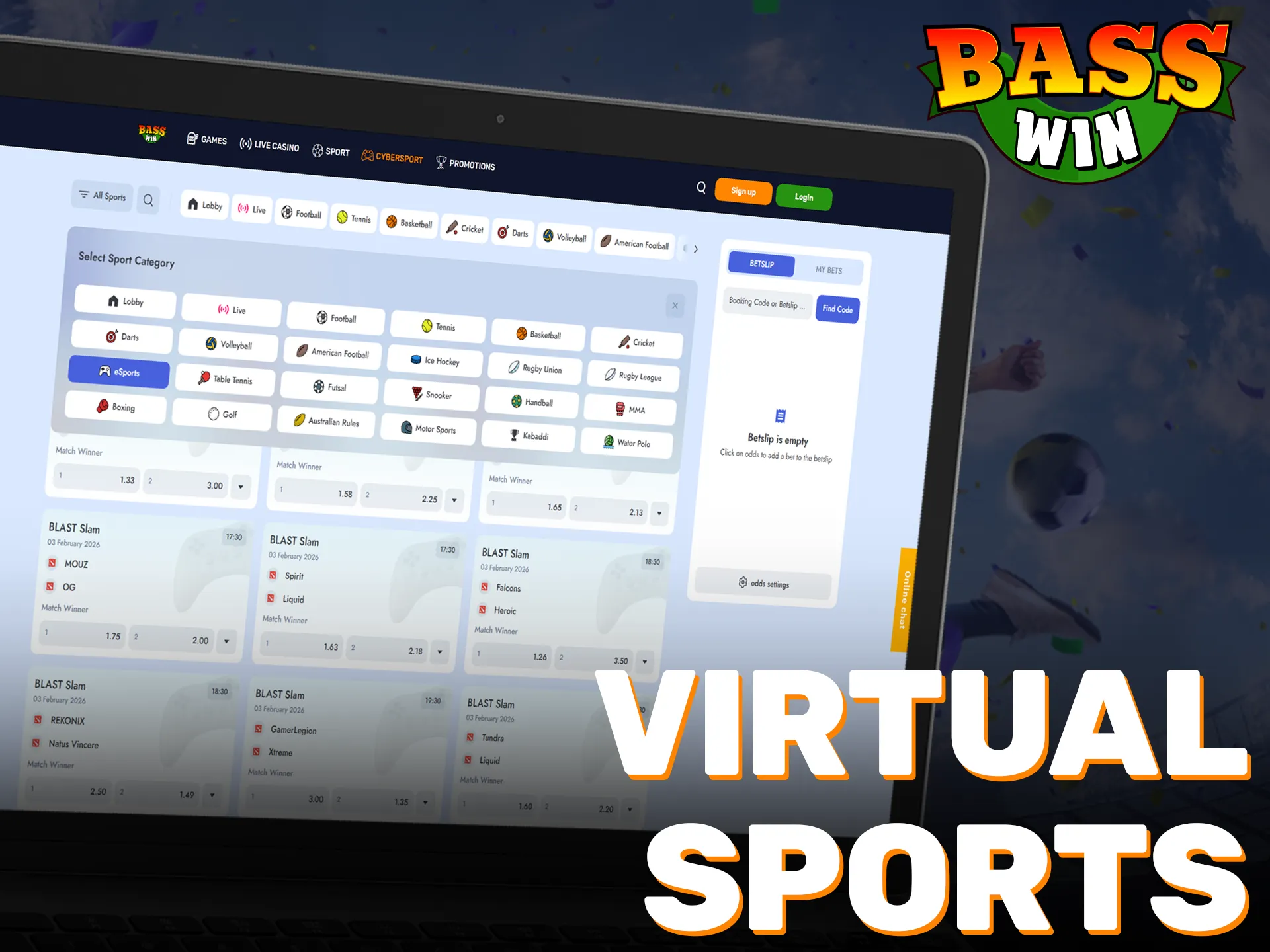 Try virtual sports betting at Basswin for non-stop gambling action.