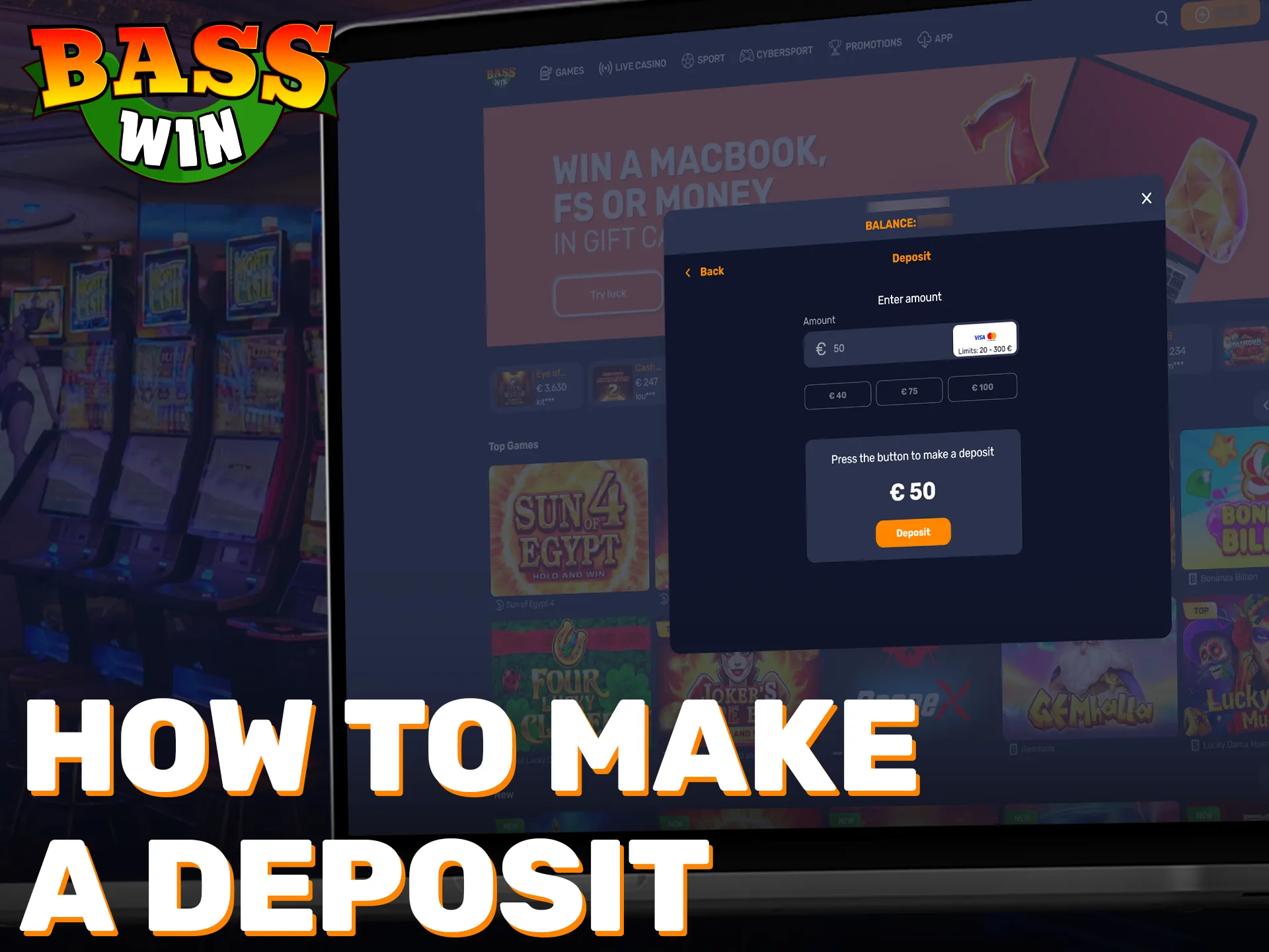 Refill your balance to start betting on the Basswin payments page.