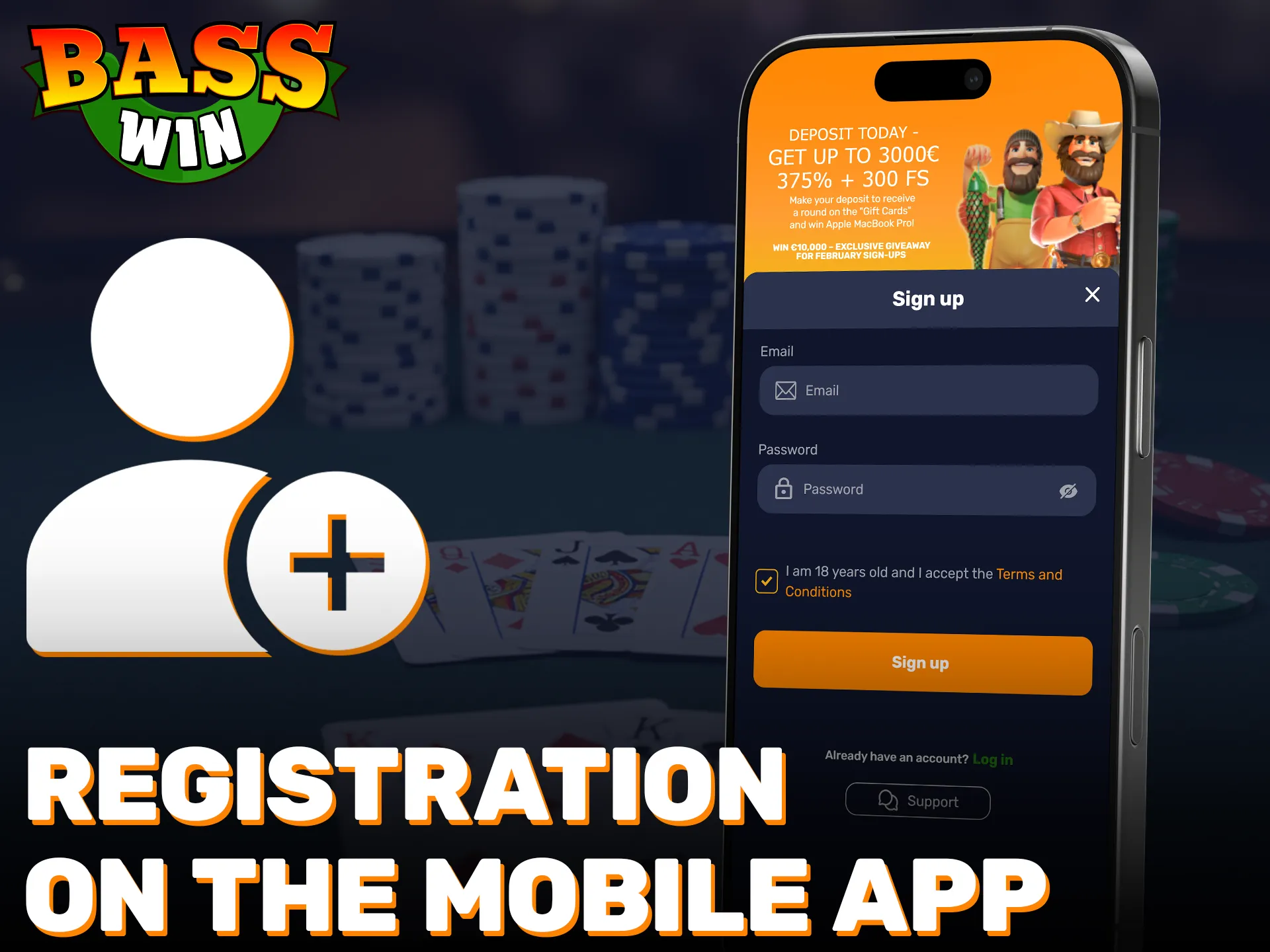 Register using the official mobile app to complete your Basswin registration.