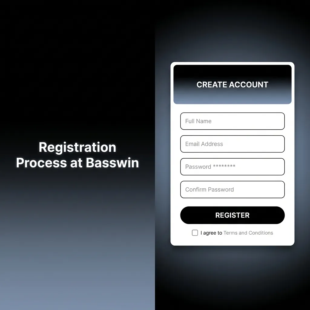Quick Basswin account registration process showing sign-up steps, email verification, and deposit options in under two minutes.